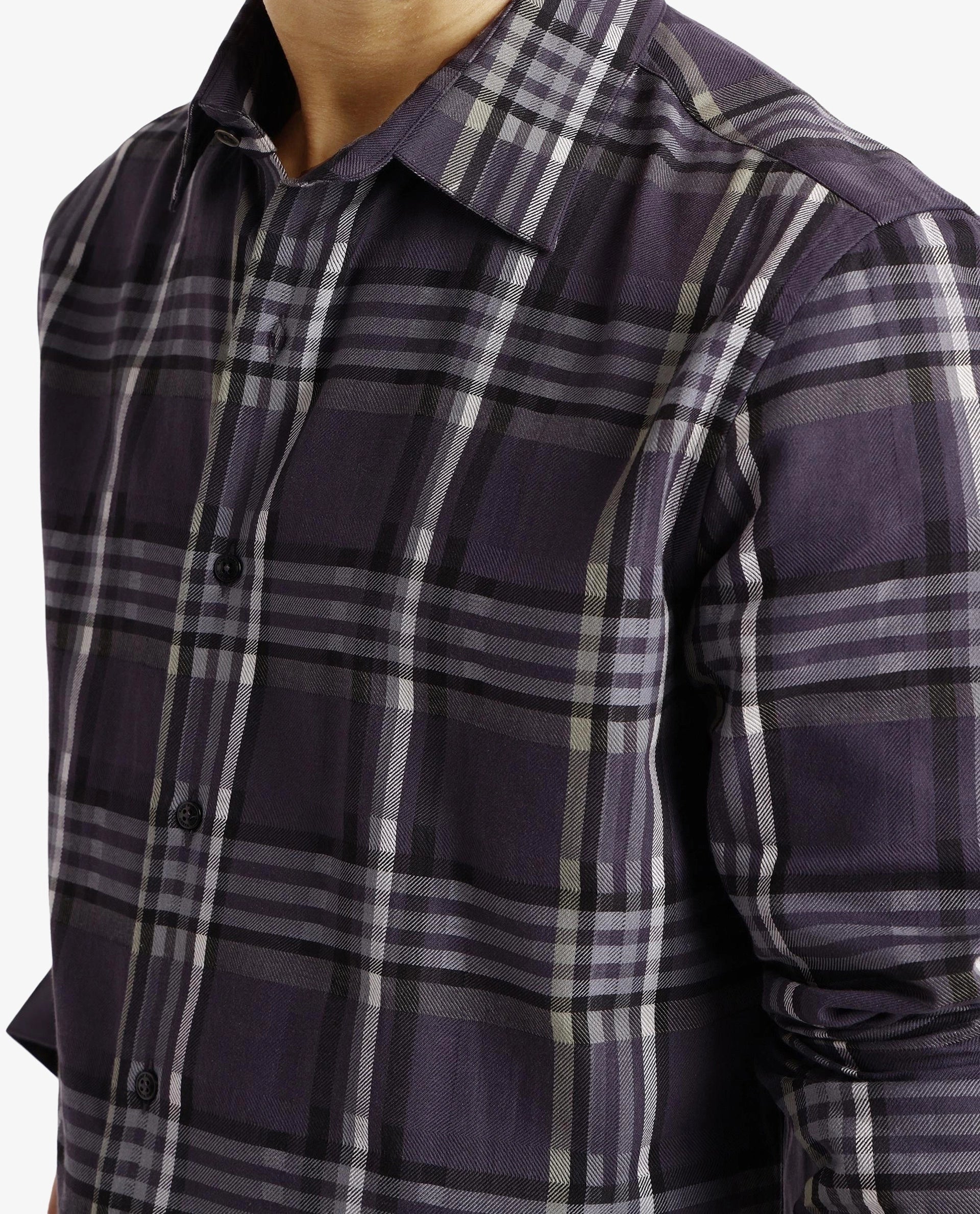 Rare Rabbit Men Mest Navy Cotton Fabric Full Sleeve Regular Fit Check Print Shirt