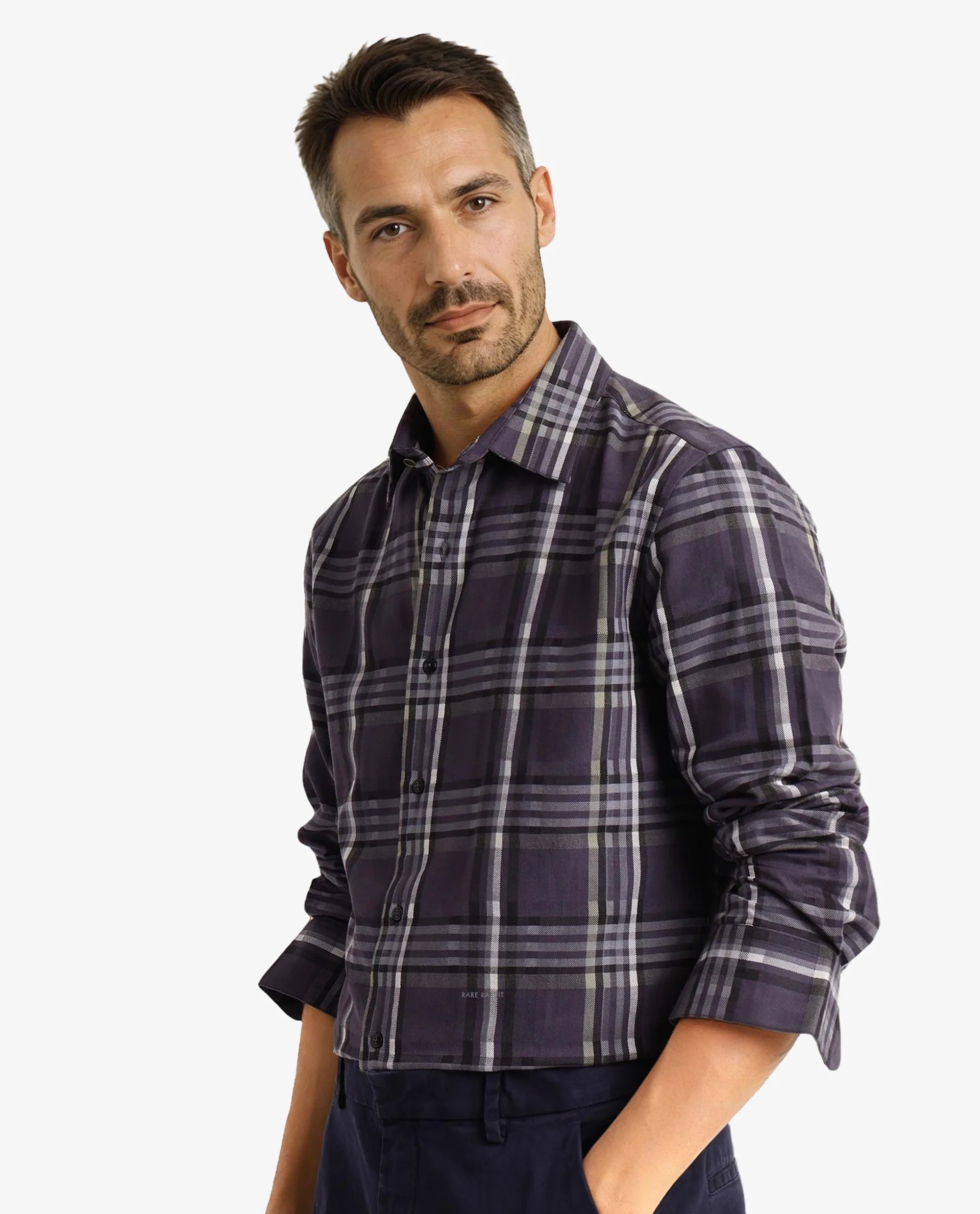Rare Rabbit Men Mest Navy Cotton Fabric Full Sleeve Regular Fit Check Print Shirt