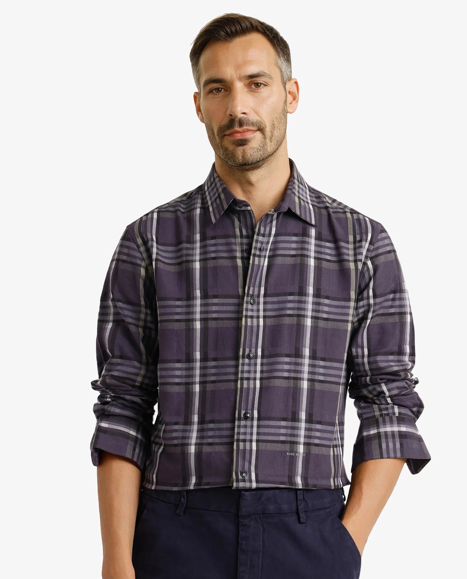 Rare Rabbit Men Mest Navy Cotton Fabric Full Sleeve Regular Fit Check Print Shirt