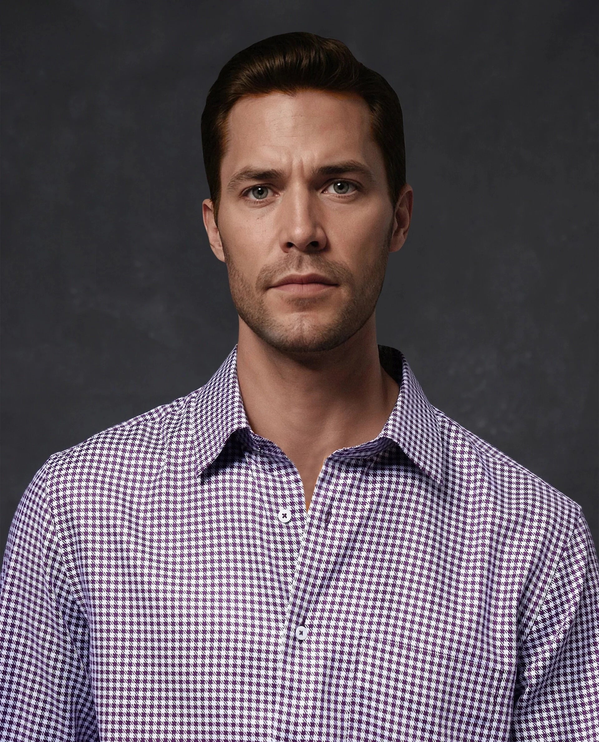 Rare Rabbit Men Mester Dark Purple Cotton Blend Fabric Full Sleeve Houndstooth Print Premium Business Regular Fit Shirt