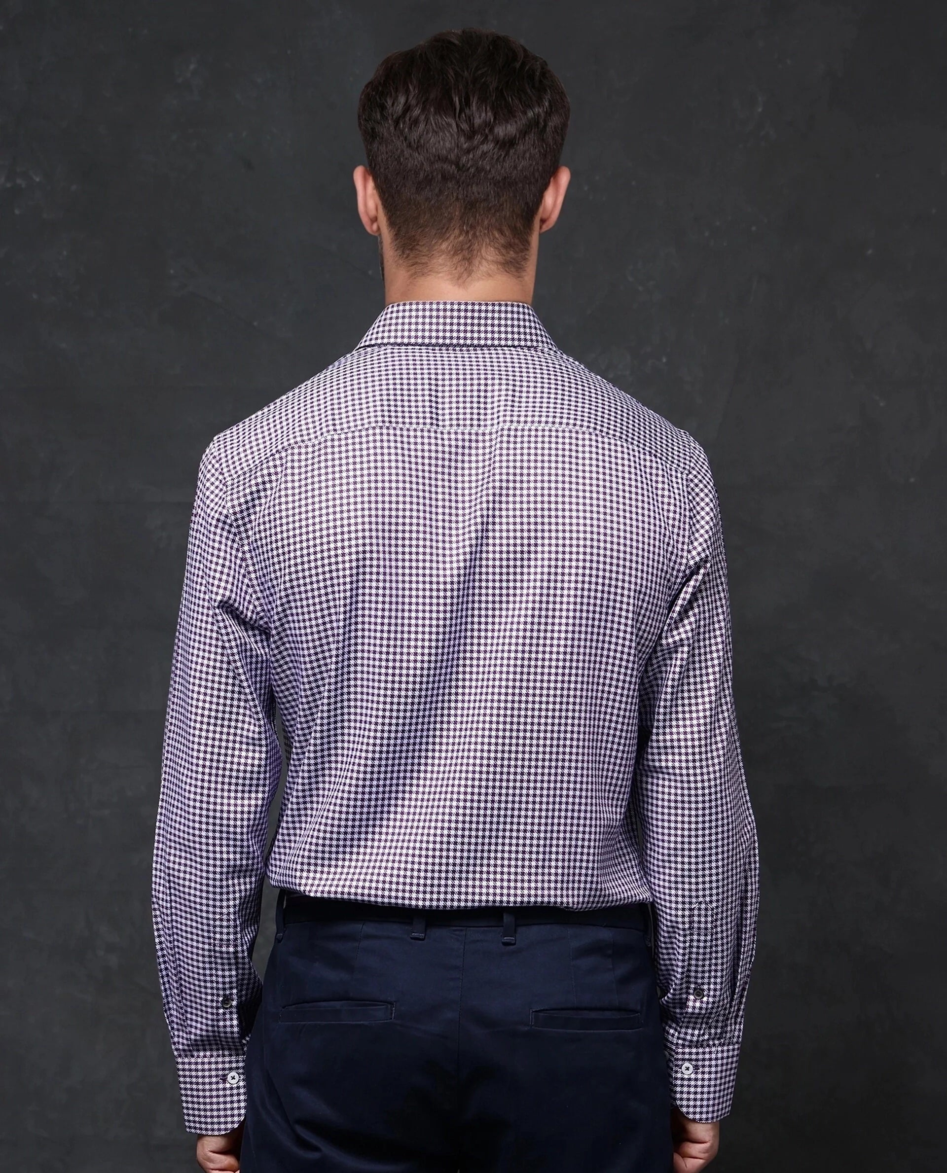 Rare Rabbit Men Mester Dark Purple Cotton Blend Fabric Full Sleeve Houndstooth Print Premium Business Regular Fit Shirt