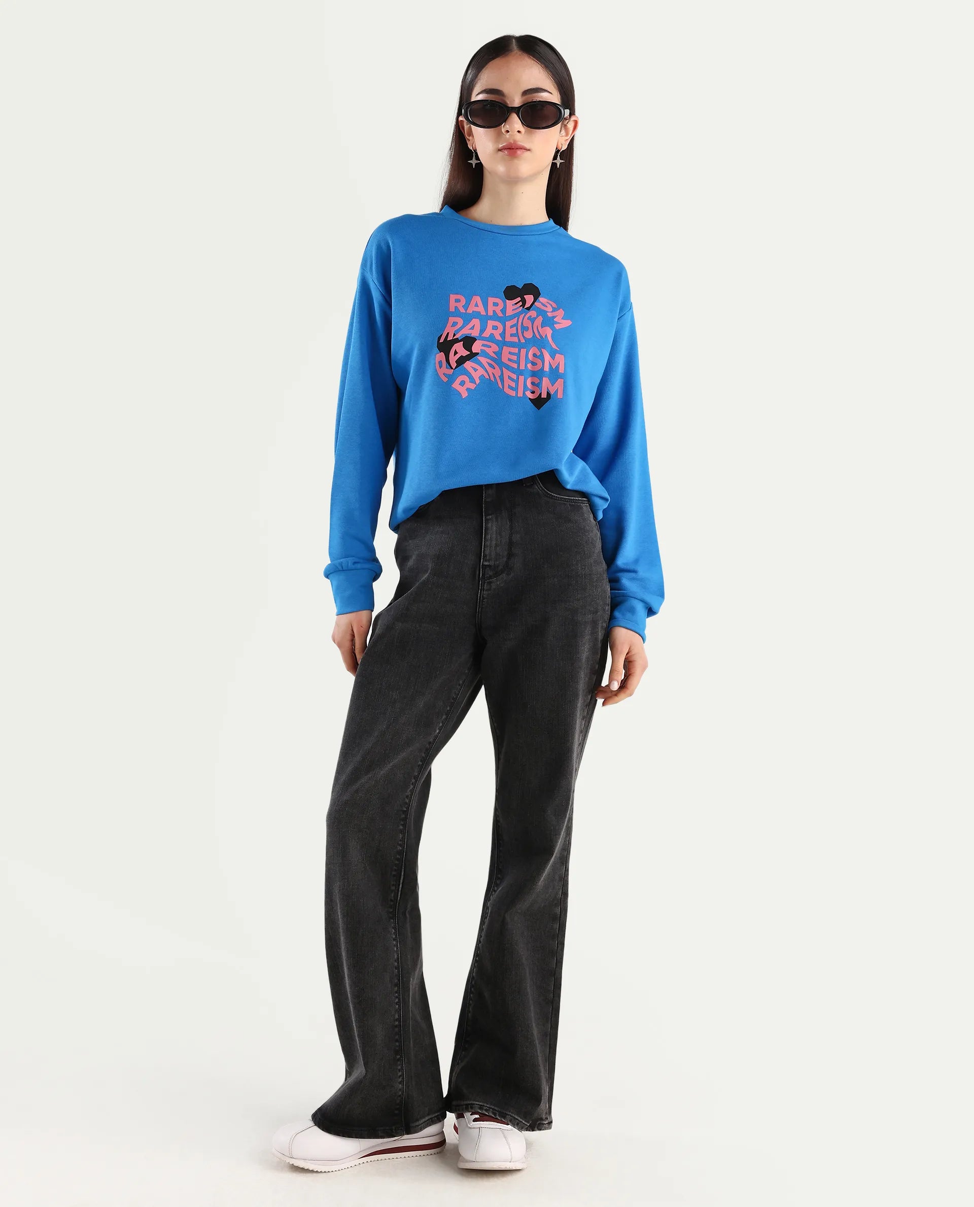 Rareism Women's Mica Black Cotton Blend Plain Ankle Length Bootcut Jeans