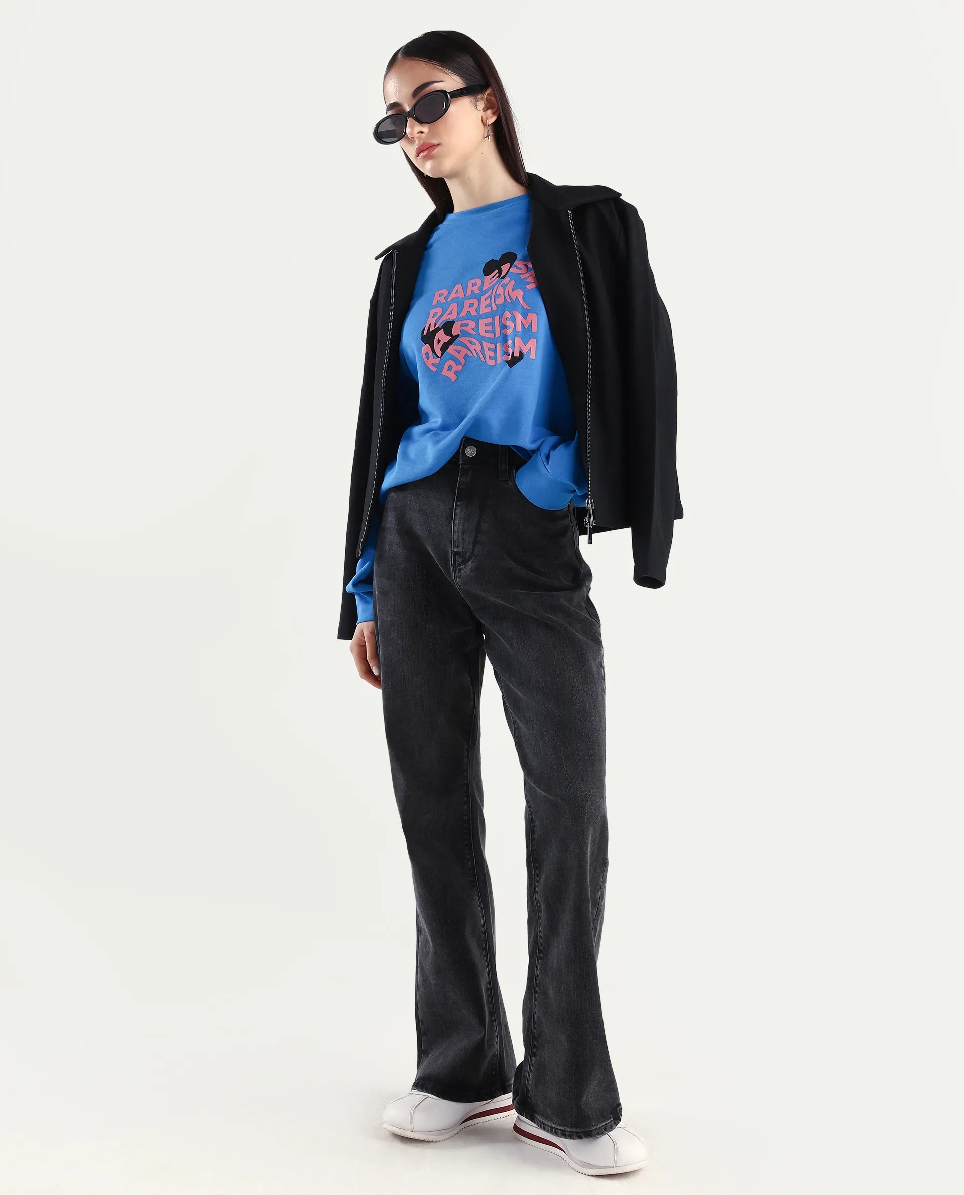 Rareism Women's Mica Black Cotton Blend Plain Ankle Length Bootcut Jeans