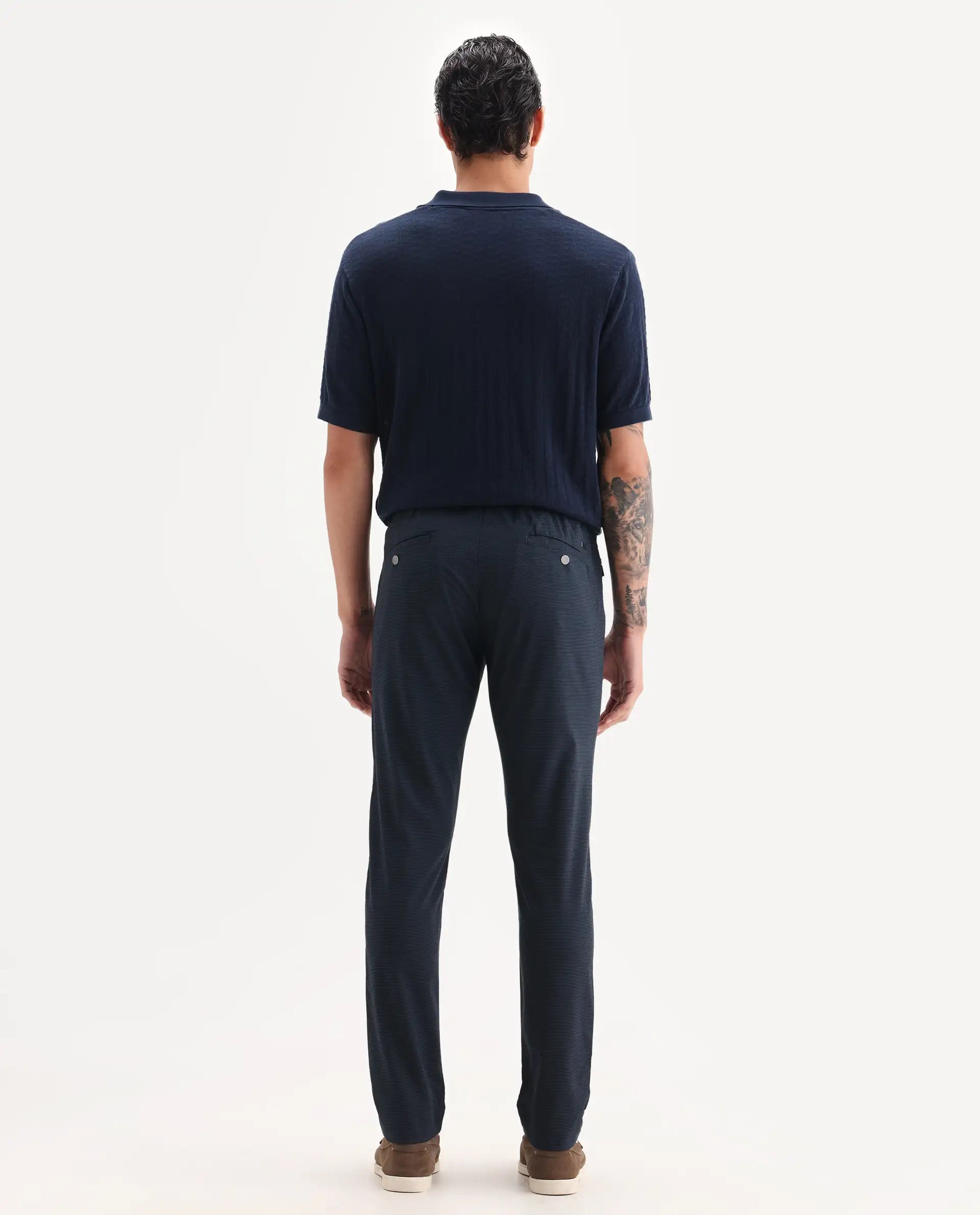 Rare Rabbit Men's Microl Navy Polyester Checked Print Regular Fit Trouser