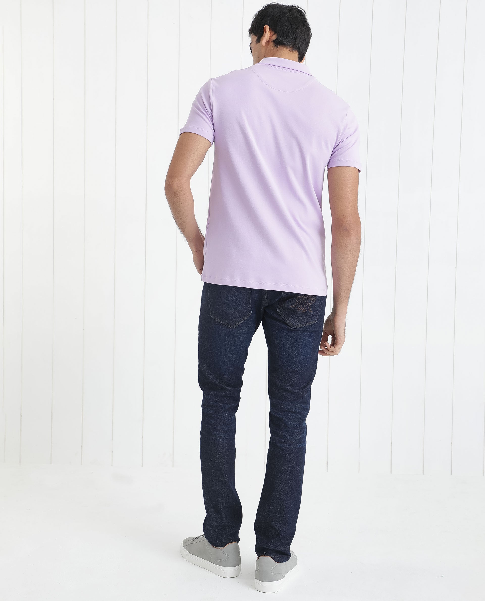 Rare Rabbit Men's Mirim Pastel Purple Cotton Fabric Collared Neck Half Sleeves Polo T-Shirt