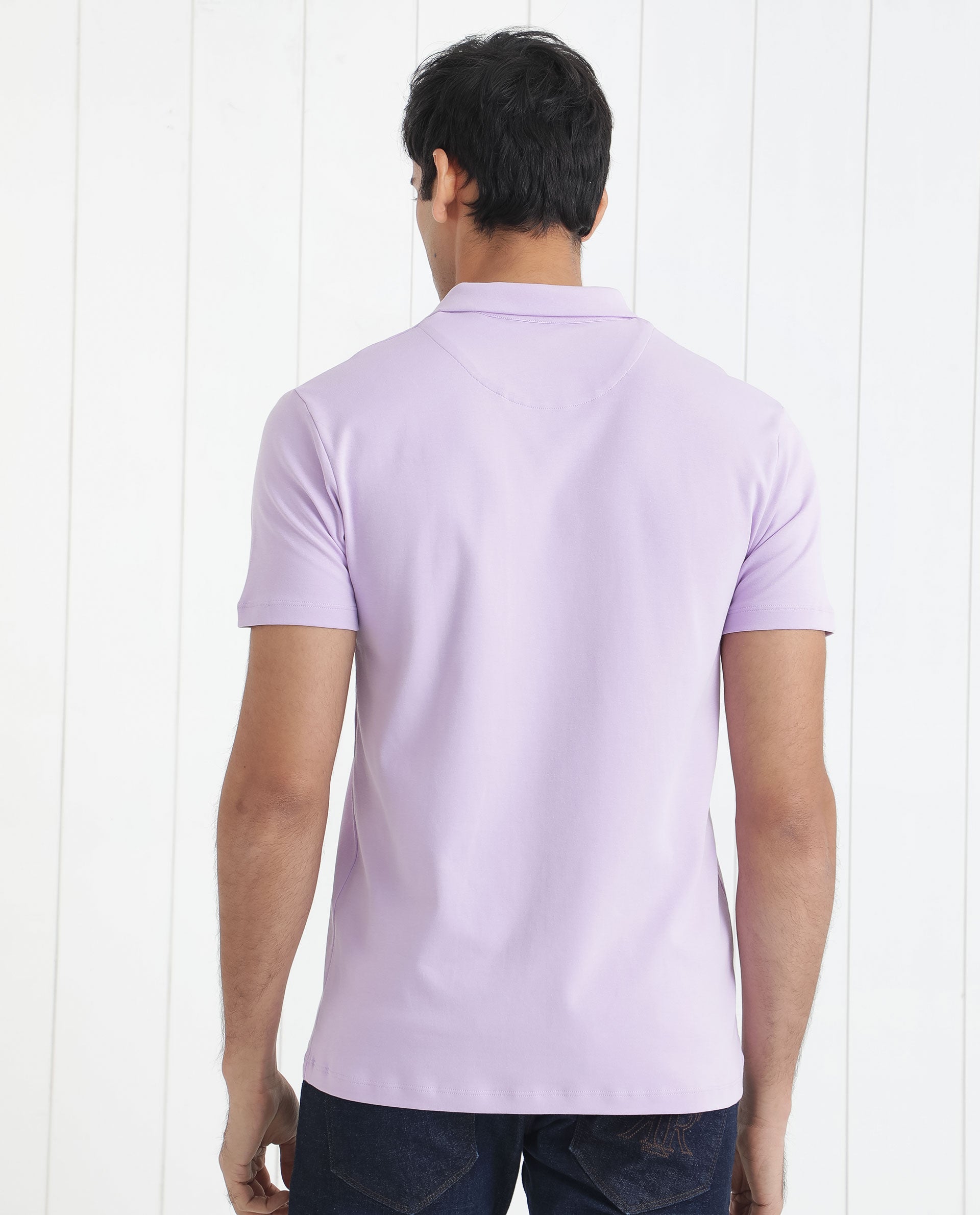 Rare Rabbit Men's Mirim Pastel Purple Cotton Fabric Collared Neck Half Sleeves Polo T-Shirt
