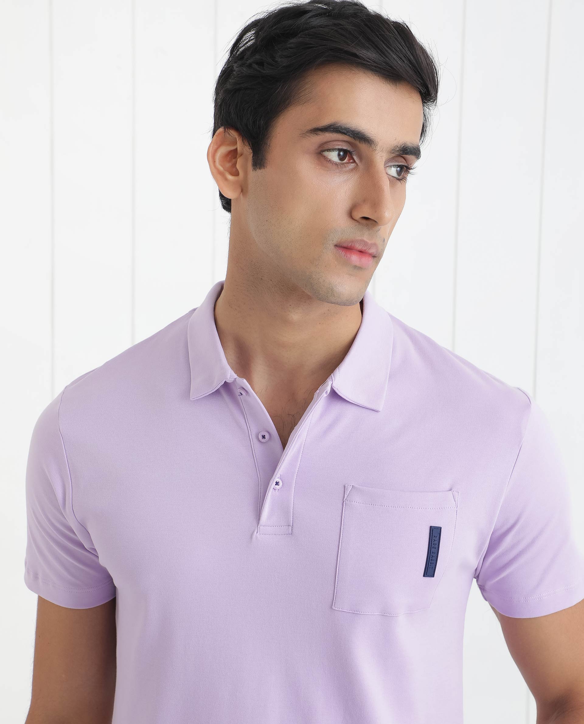 Rare Rabbit Men's Mirim Pastel Purple Cotton Fabric Collared Neck Half Sleeves Polo T-Shirt