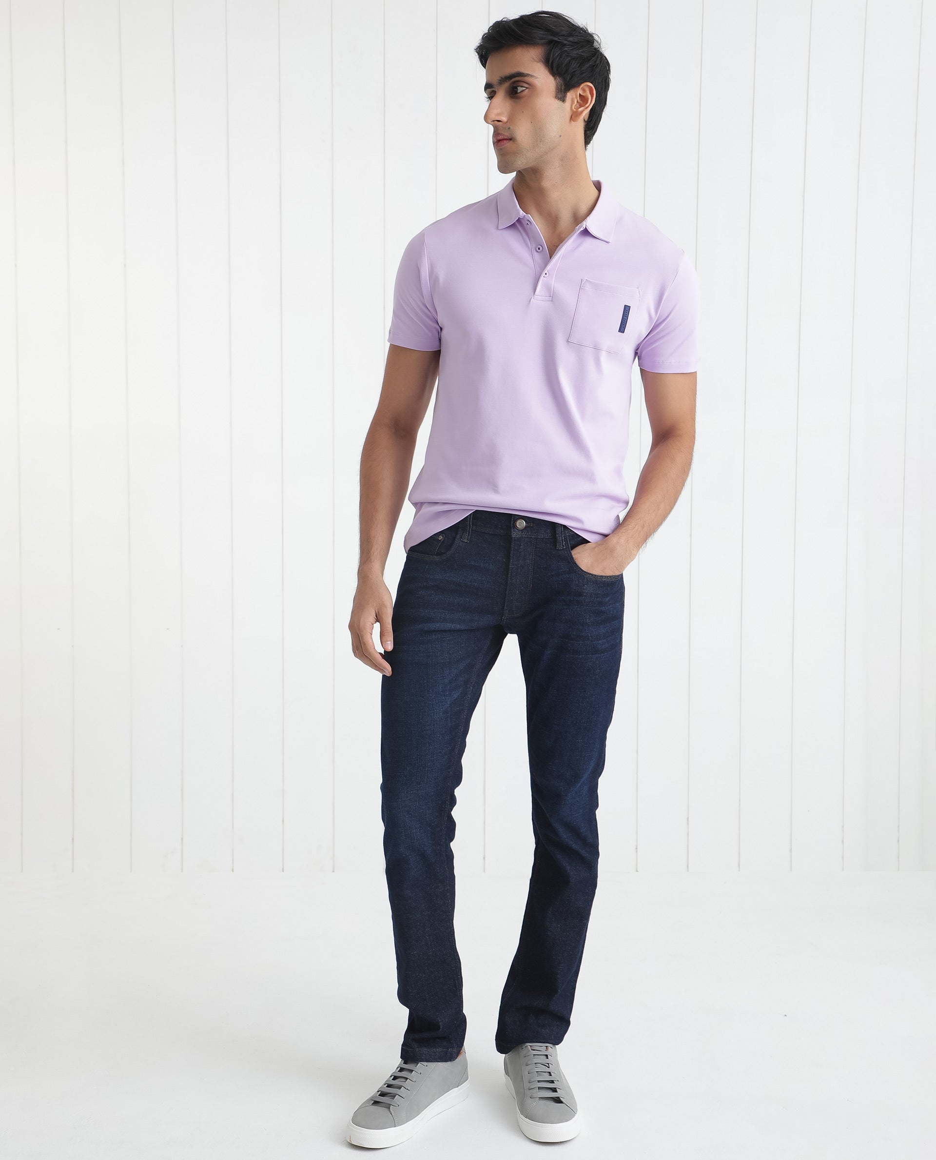 Rare Rabbit Men's Mirim Pastel Purple Cotton Fabric Collared Neck Half Sleeves Polo T-Shirt