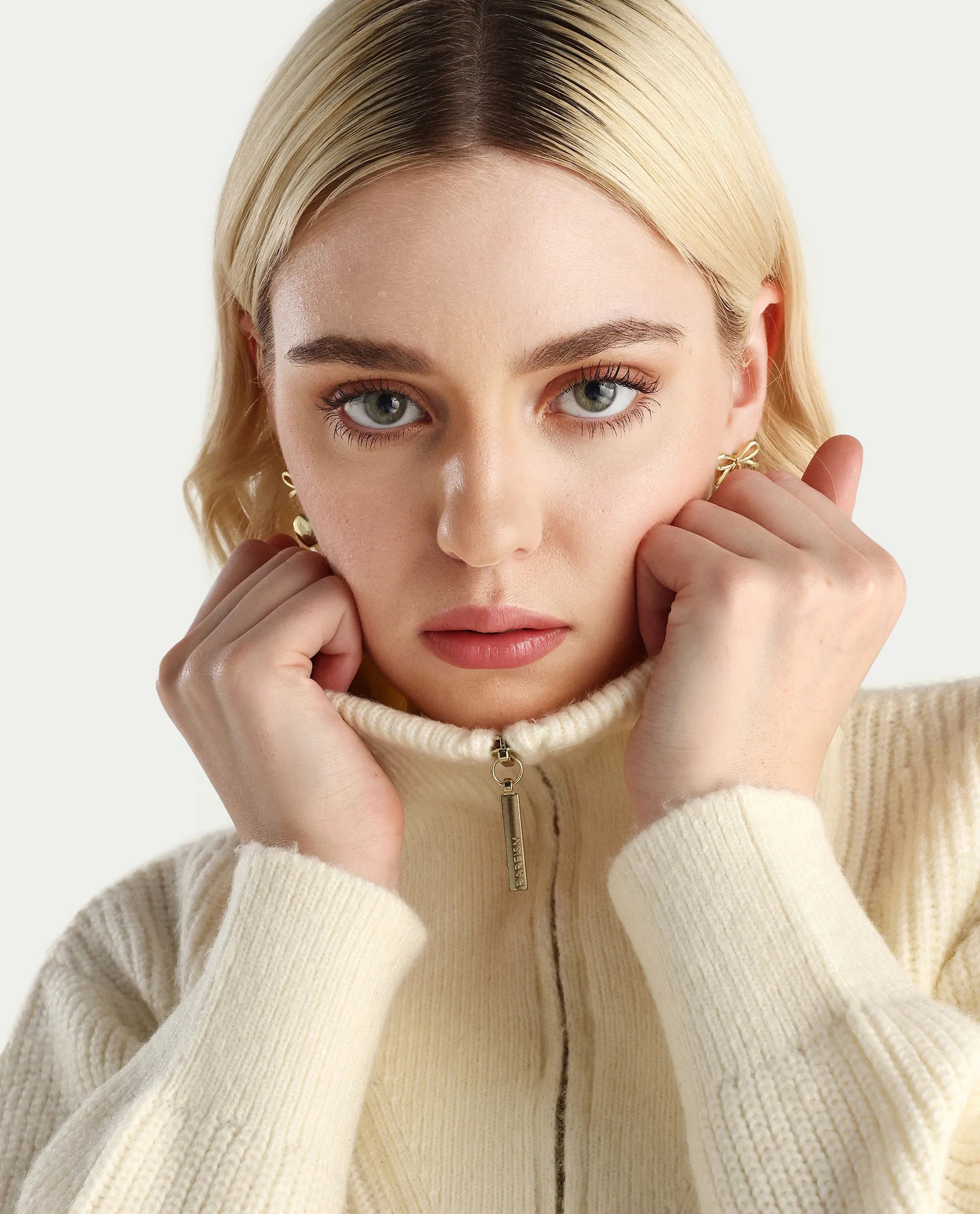 Rareism Women's Miris Off White Acrylic Blend High Neck Relaxed Fit Sweater