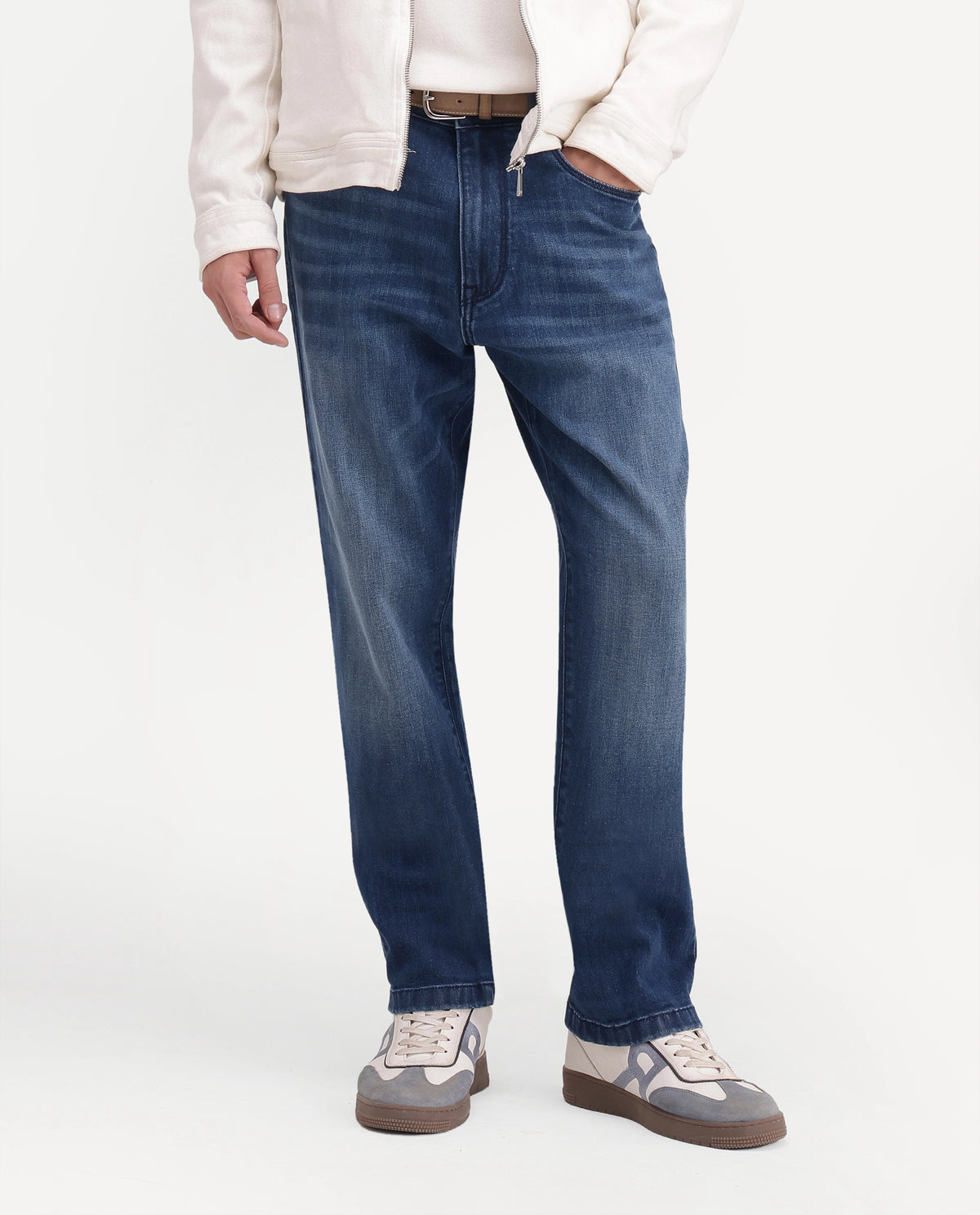 Rare Rabbit Men's Mody Blue Cotton Blend Morris Regular Plain Jeans