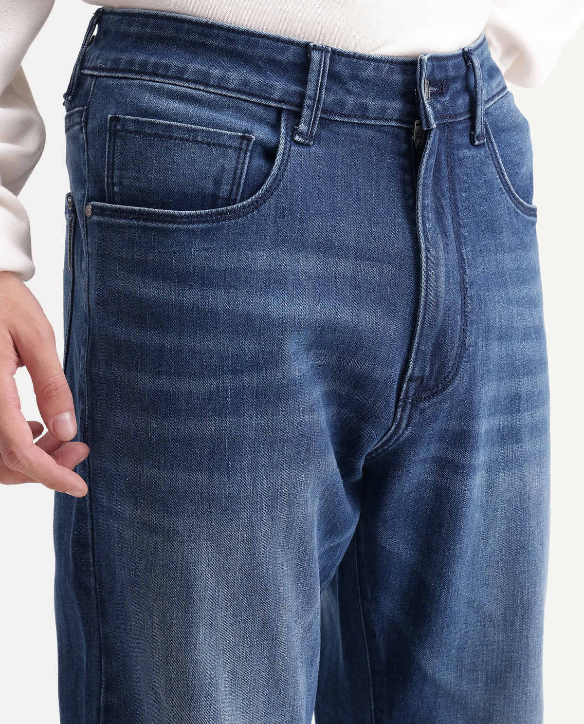 Rare Rabbit Men's Mody Blue Cotton Blend Morris Regular Plain Jeans