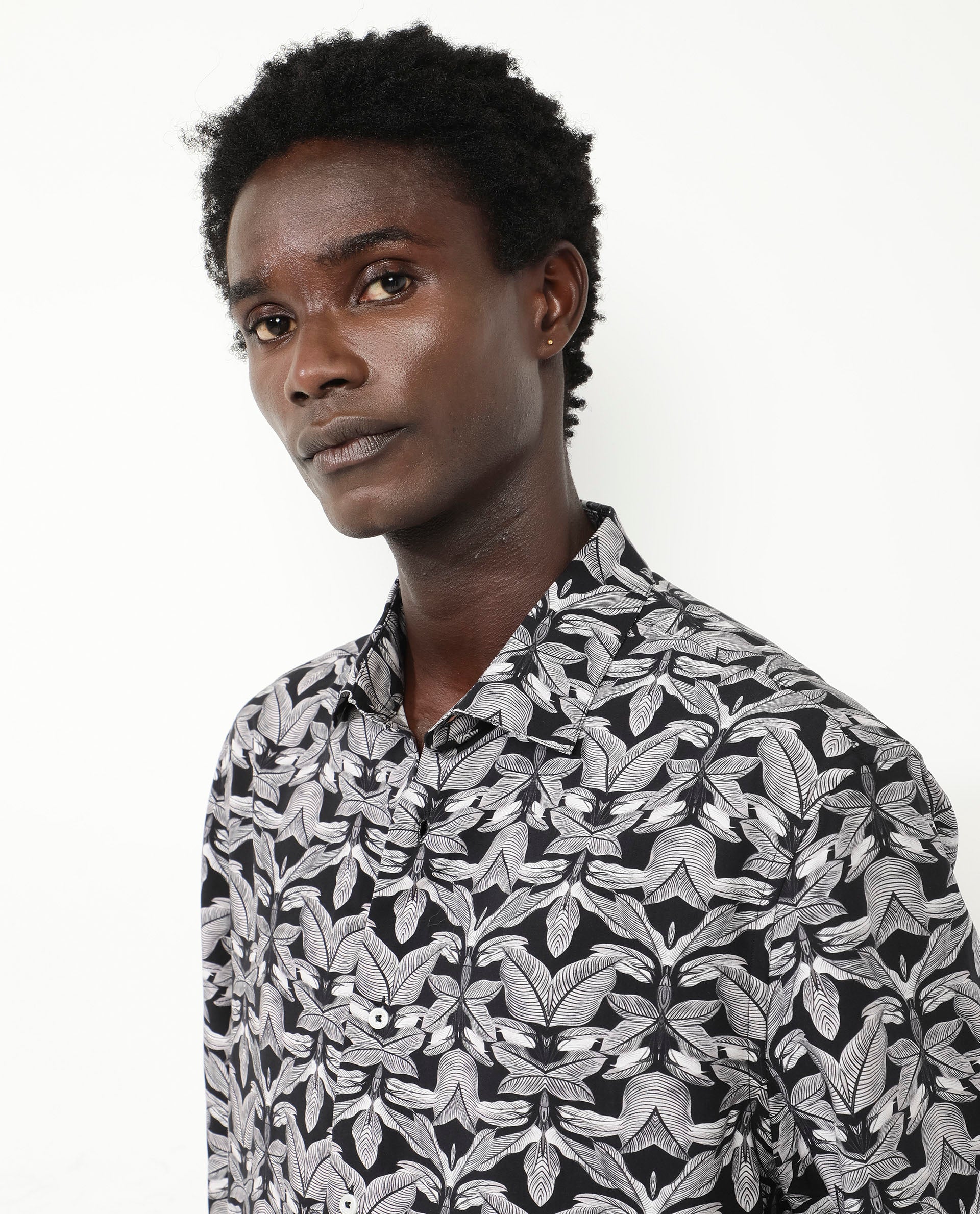 Rare Rabbit Men's Mogu Black Viscose Fabric Short Sleeves Collared Neck Boxy Fit Tropical Print Shirt