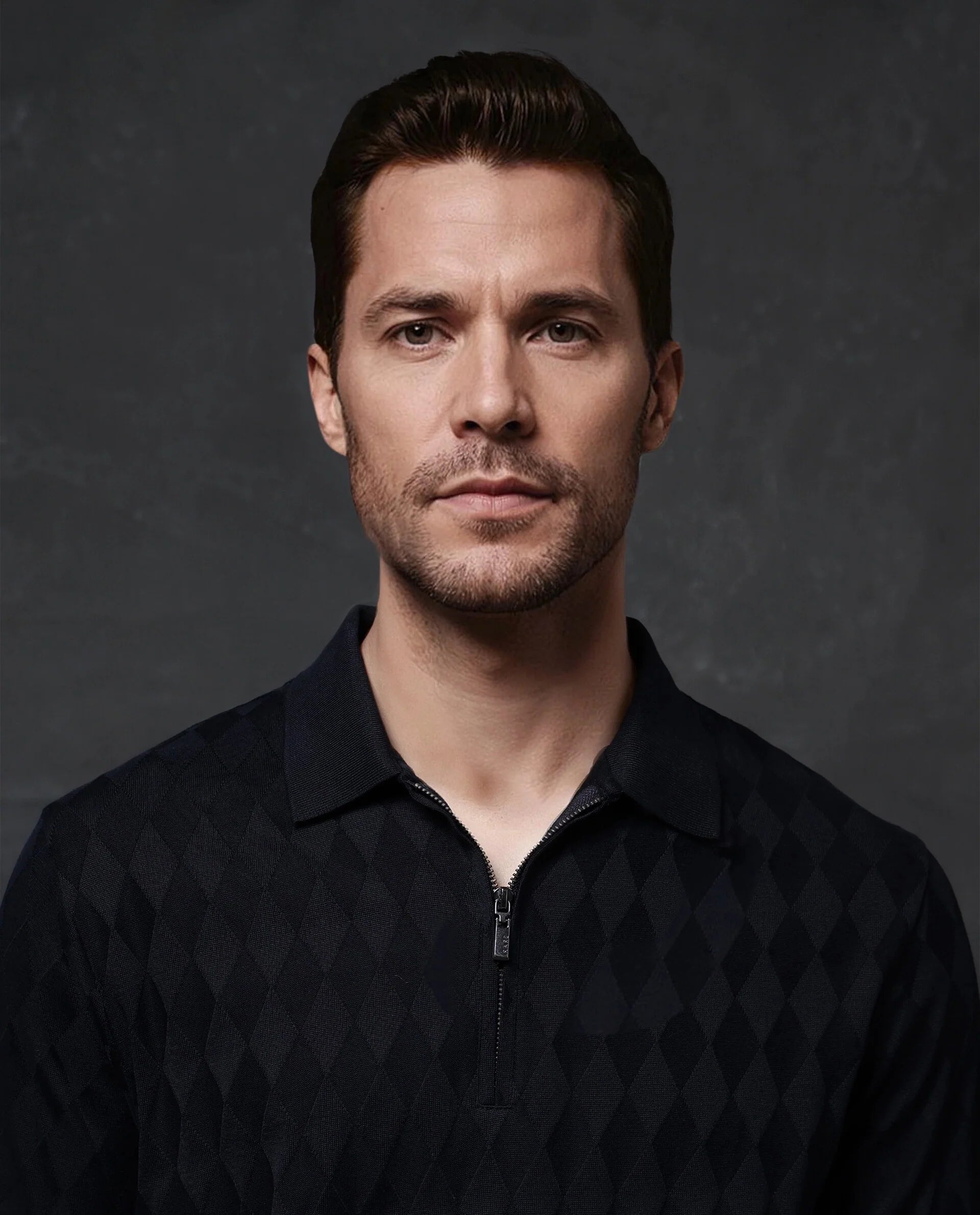 Rare Rabbit Men Mon Navy Short Sleeve Regular Collar Zipper Closure Jacquard Polo