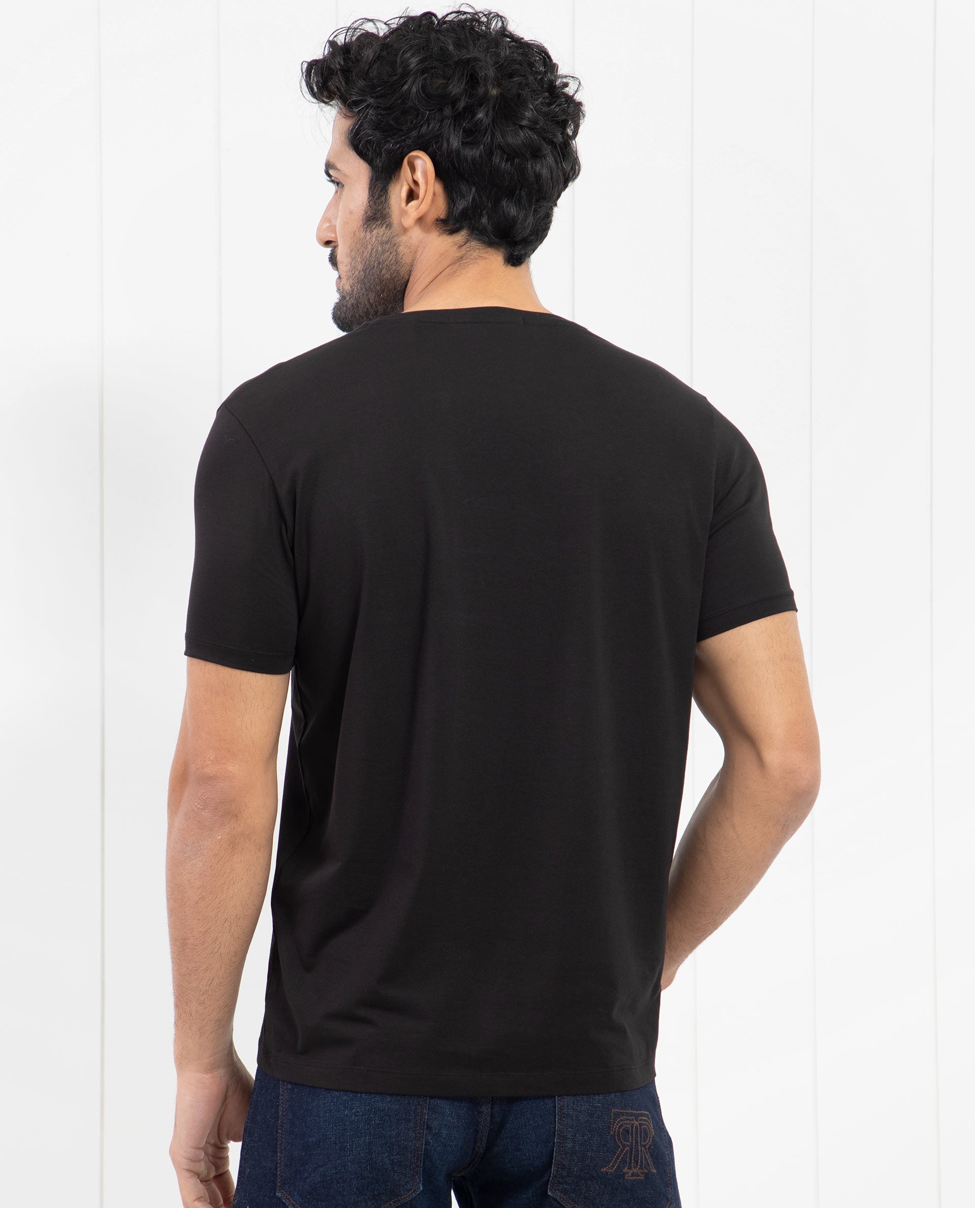 Rare Rabbit Men's Moreno Black Crew Neck Half Sleeves Regular Fit Graphic Print T-Shirt