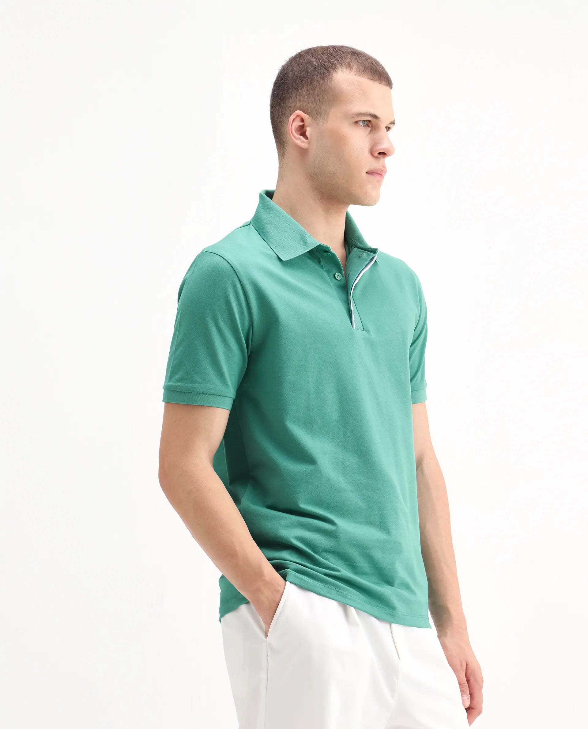 Rare Rabbit Men's Mor Light Green Cotton Blend Plain Regular Fit Half Sleeve Polo