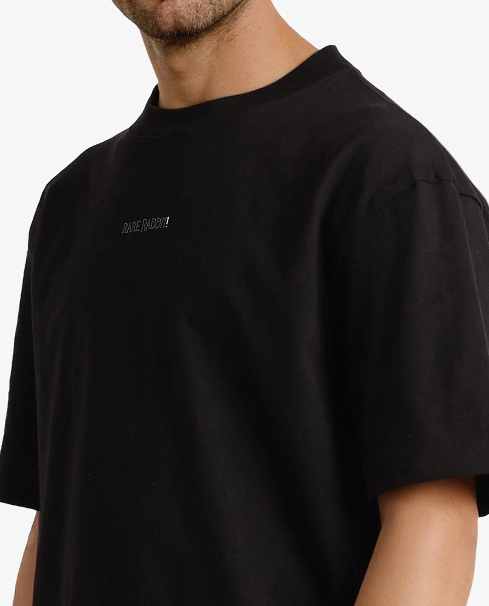 Rare Rabbit Men Motm Black Short Sleeve Crew Neck Oversized Fit Graphic Back Print T-Shirt