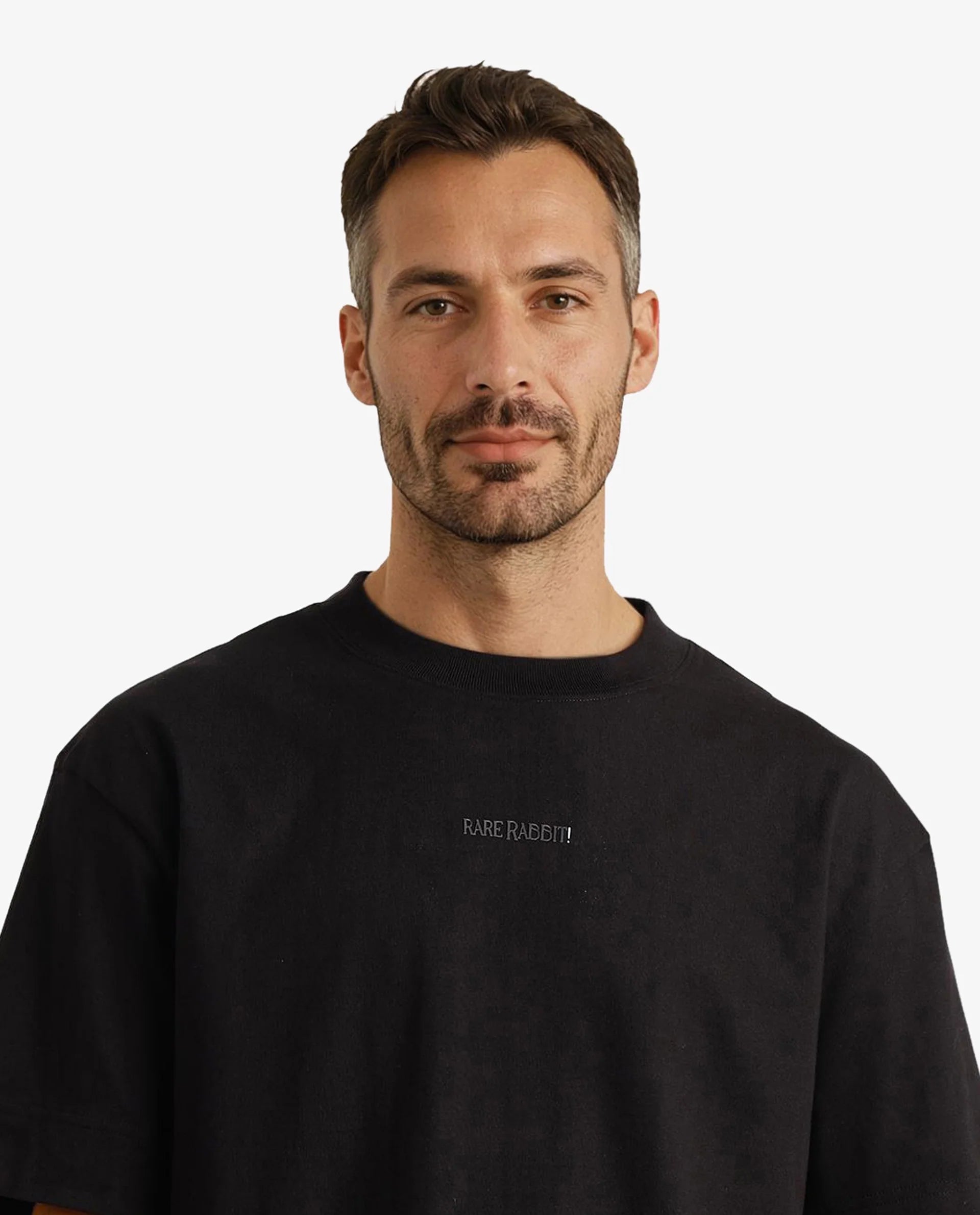 Rare Rabbit Men Motm Black Short Sleeve Crew Neck Oversized Fit Graphic Back Print T-Shirt