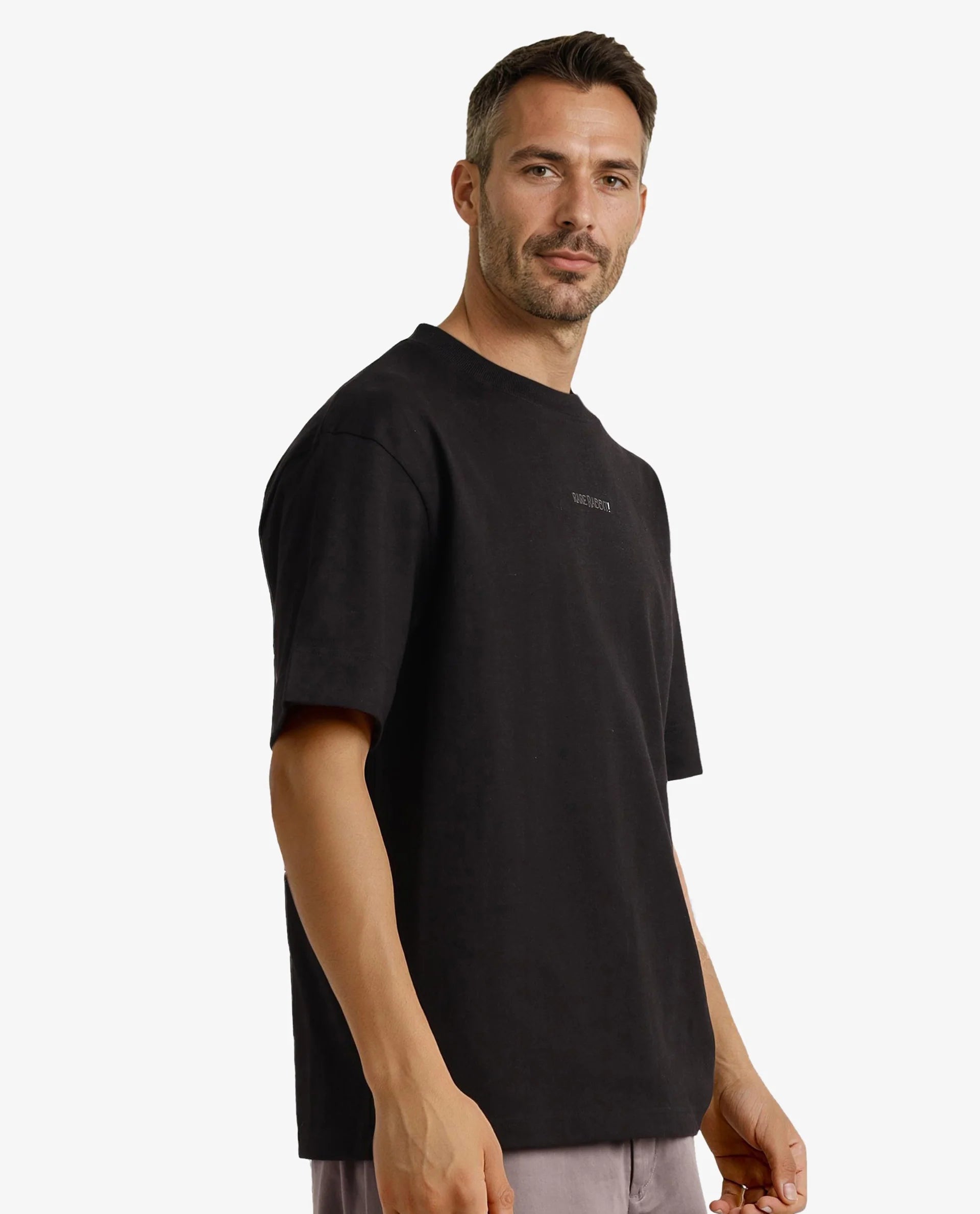 Rare Rabbit Men Motm Black Short Sleeve Crew Neck Oversized Fit Graphic Back Print T-Shirt