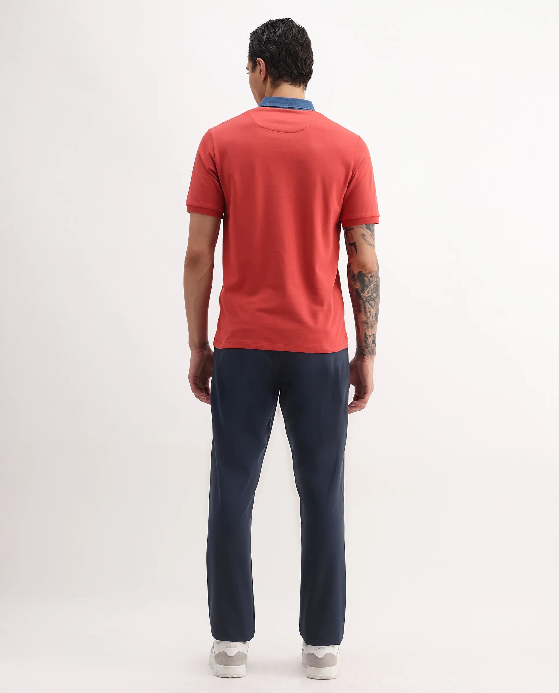 Rare Rabbit Men's Move-25 Navy Polyester Blend Plain Regular Fit Trouser