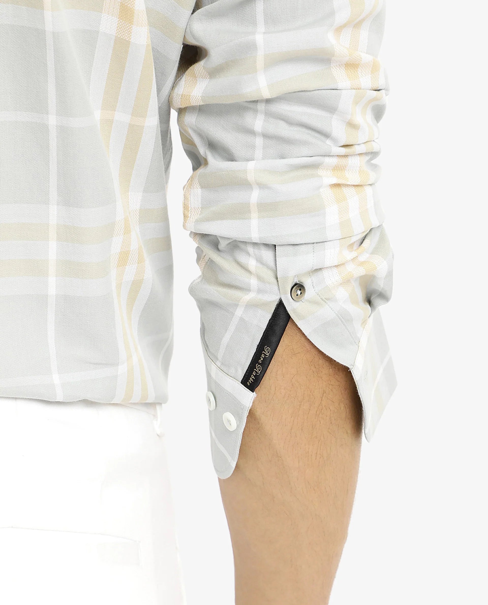 Rare Rabbit Men's Muz Light Grey Cotton Fabric Full Sleeve Collared Regular Fit Checked Shirt