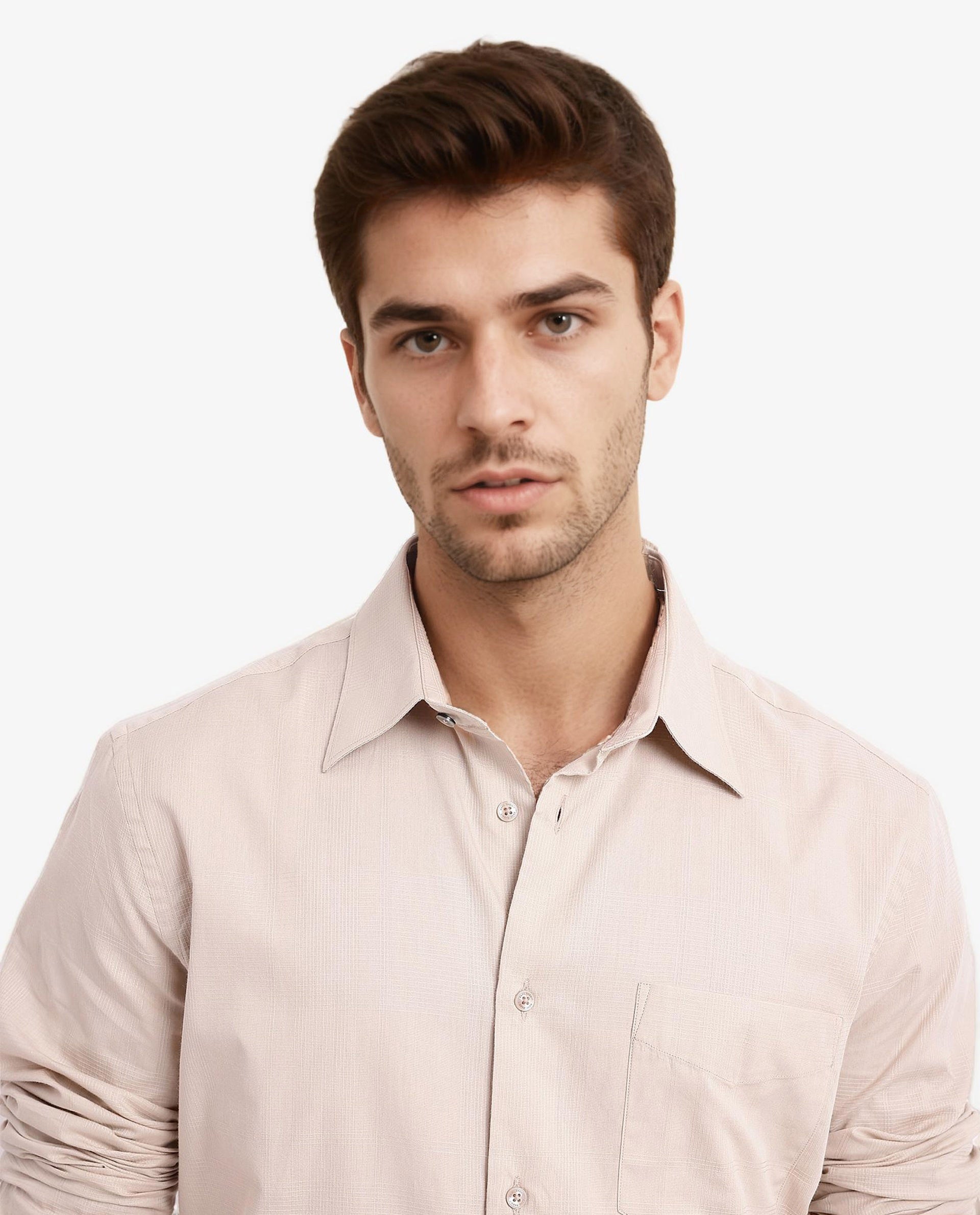 Rare Rabbit Men's Myte Beige Cotton Fabric Full Sleeve Regular Fit Self Check Dobby Shirt