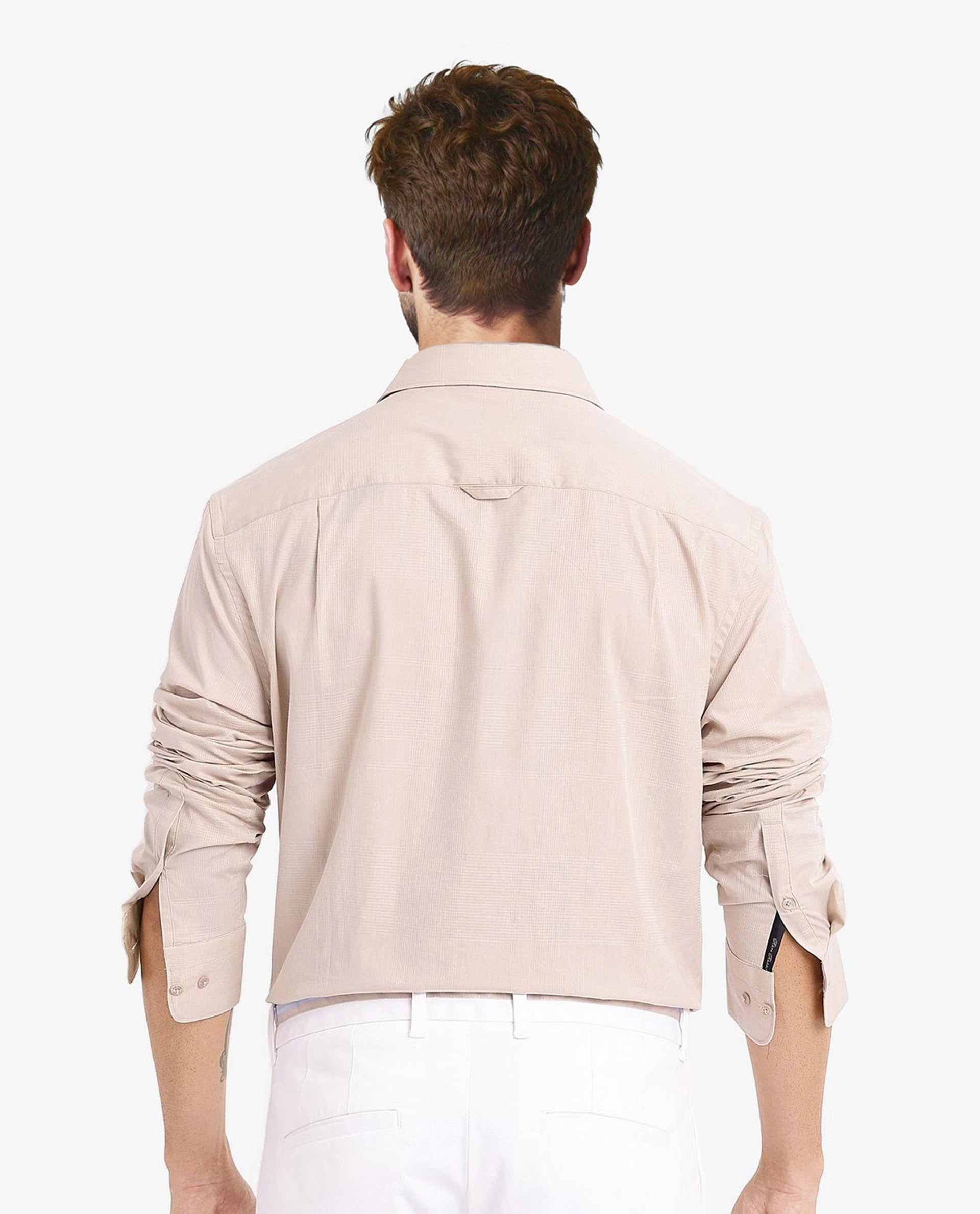 Rare Rabbit Men's Myte Beige Cotton Fabric Full Sleeve Regular Fit Self Check Dobby Shirt