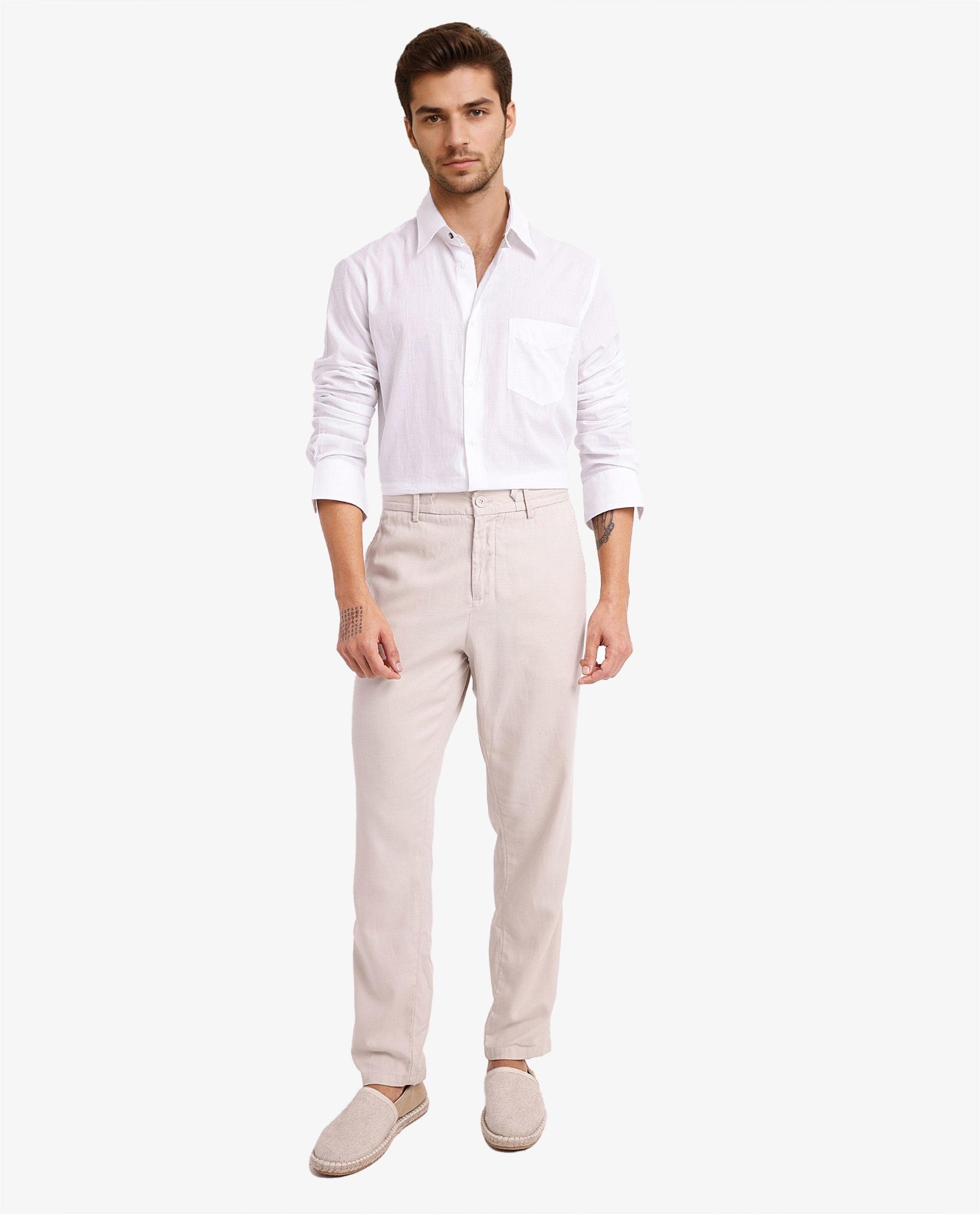 Rare Rabbit Men's Myte White Cotton Fabric Full Sleeve Regular Fit Self Check Dobby Shirt