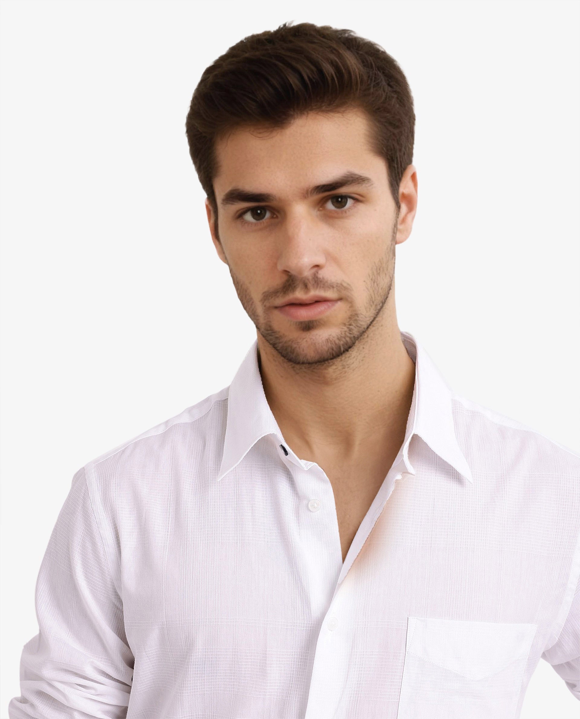 Rare Rabbit Men's Myte White Cotton Fabric Full Sleeve Regular Fit Self Check Dobby Shirt