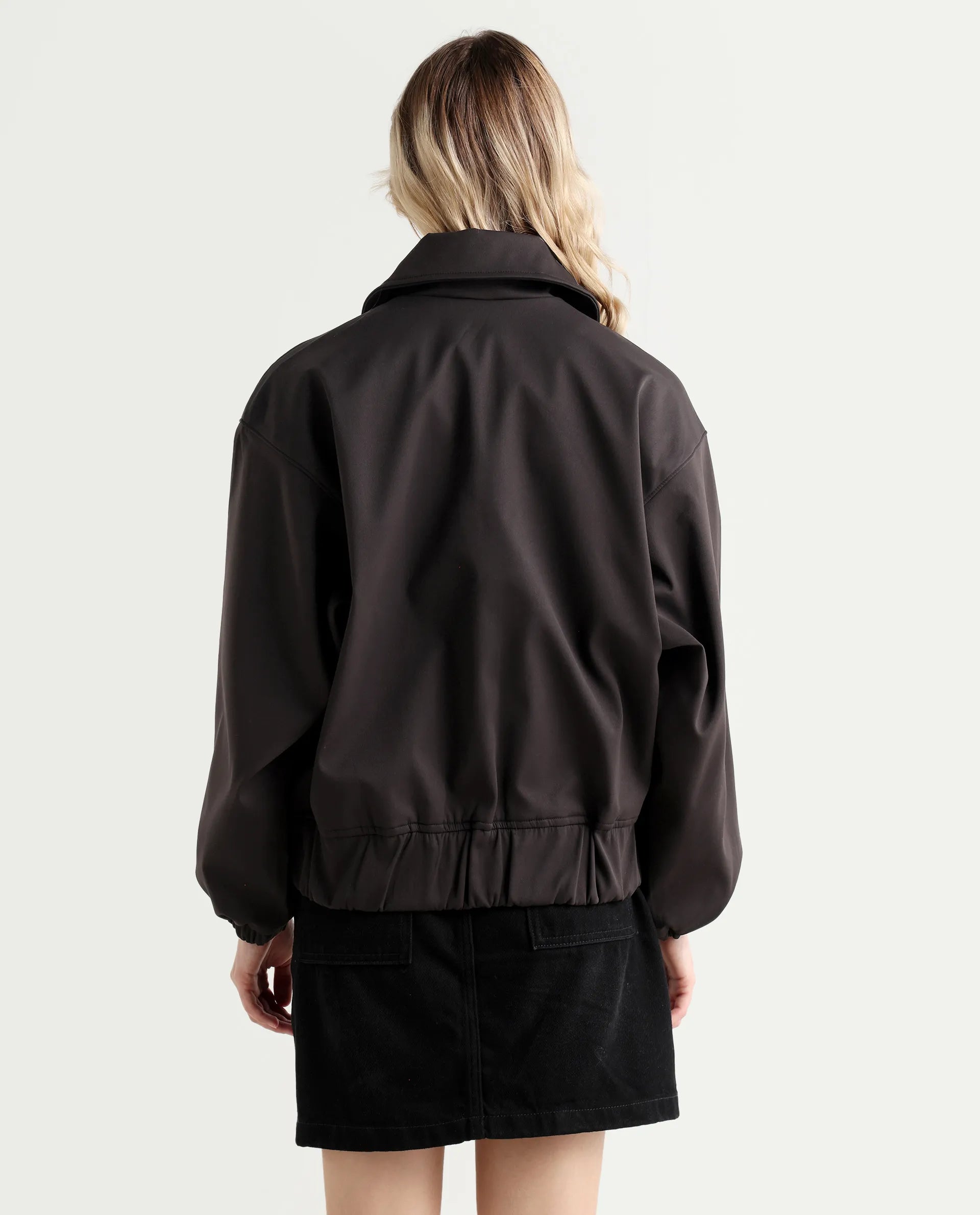 Rareism Women's Nacam Dark Grey Polyester Collared Neck Relaxed Plain Jacket