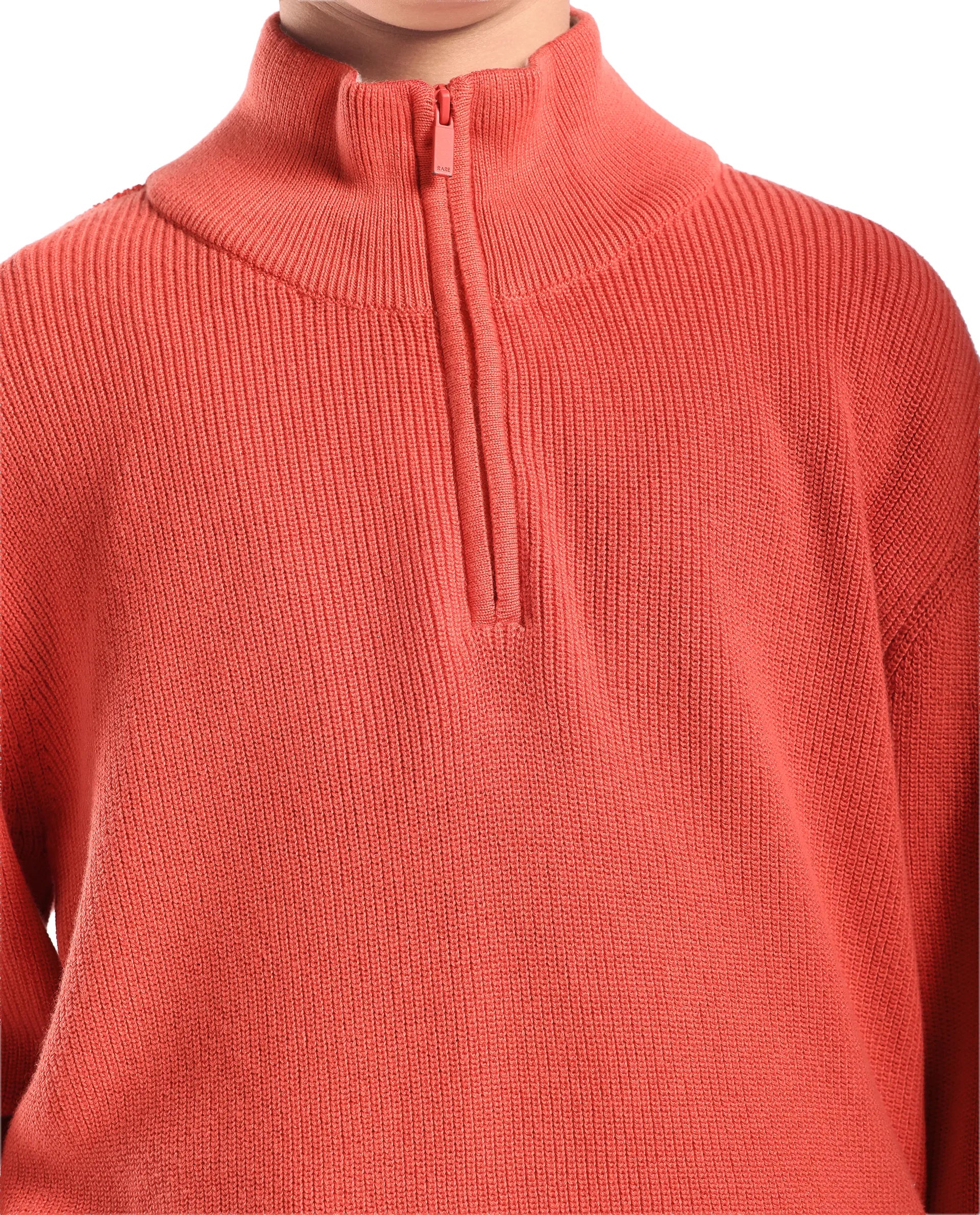 Rare Ones Kids Nack Dusky Orange Cotton Solid Zipper Closure Regular Fit Sweater