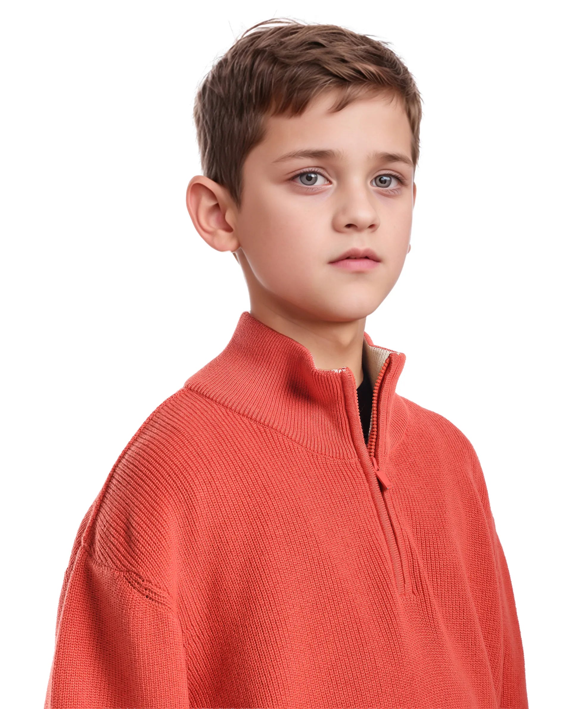 Rare Ones Kids Nack Dusky Orange Cotton Solid Zipper Closure Regular Fit Sweater