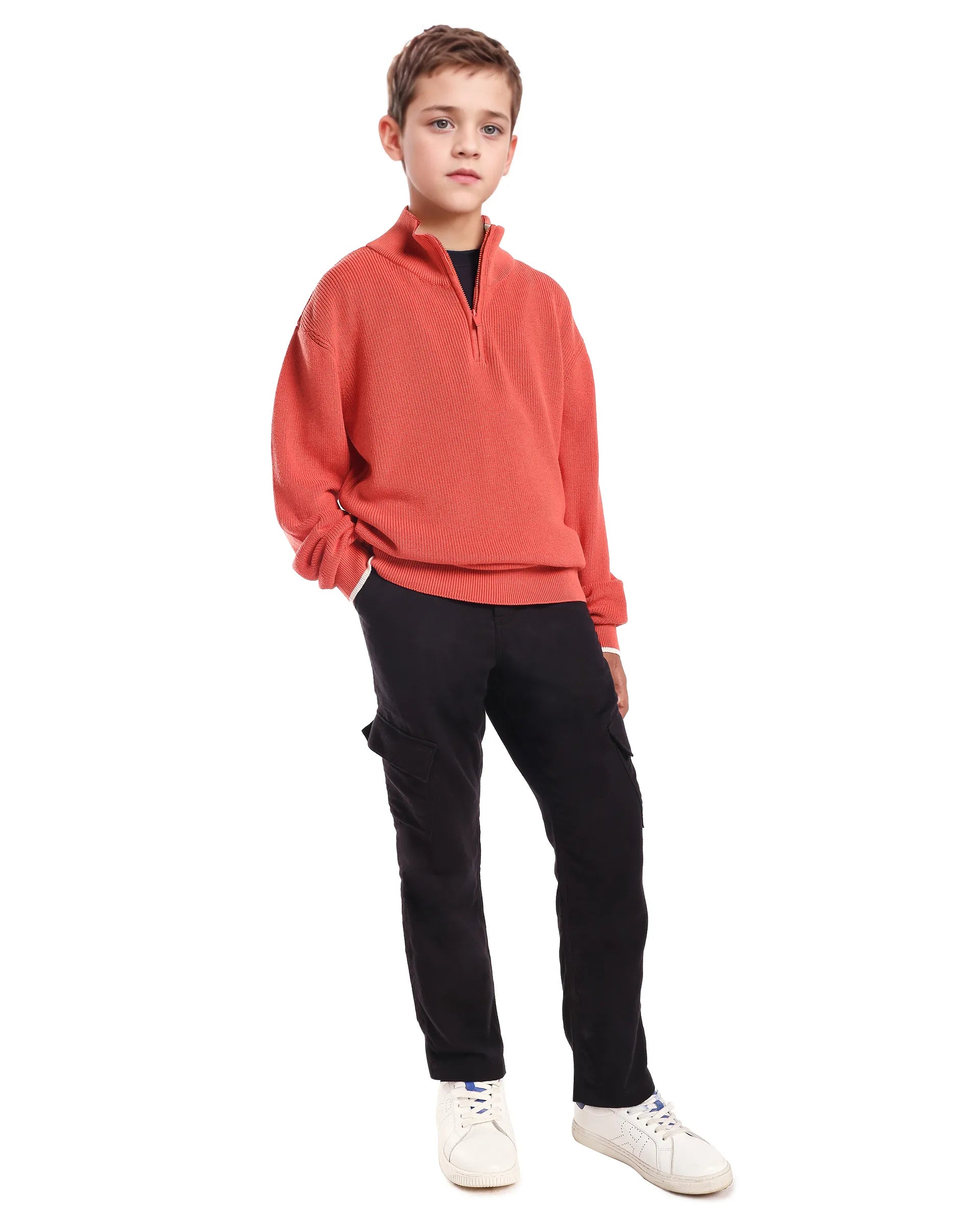 Rare Ones Kids Nack Dusky Orange Cotton Solid Zipper Closure Regular Fit Sweater