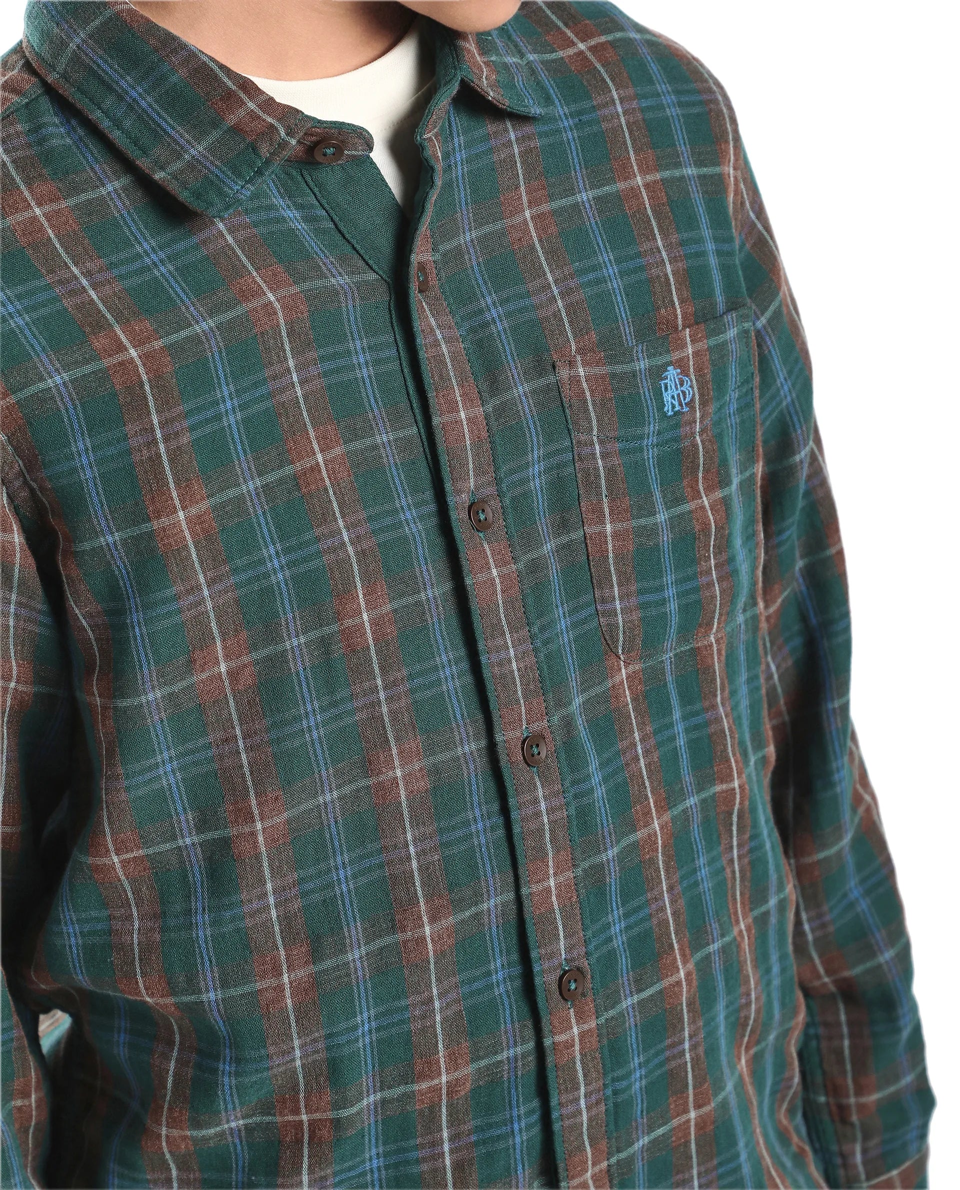 Rare Ones Kids Nash Dark Green Cotton Checked Button Closure Regular Fit Shirt