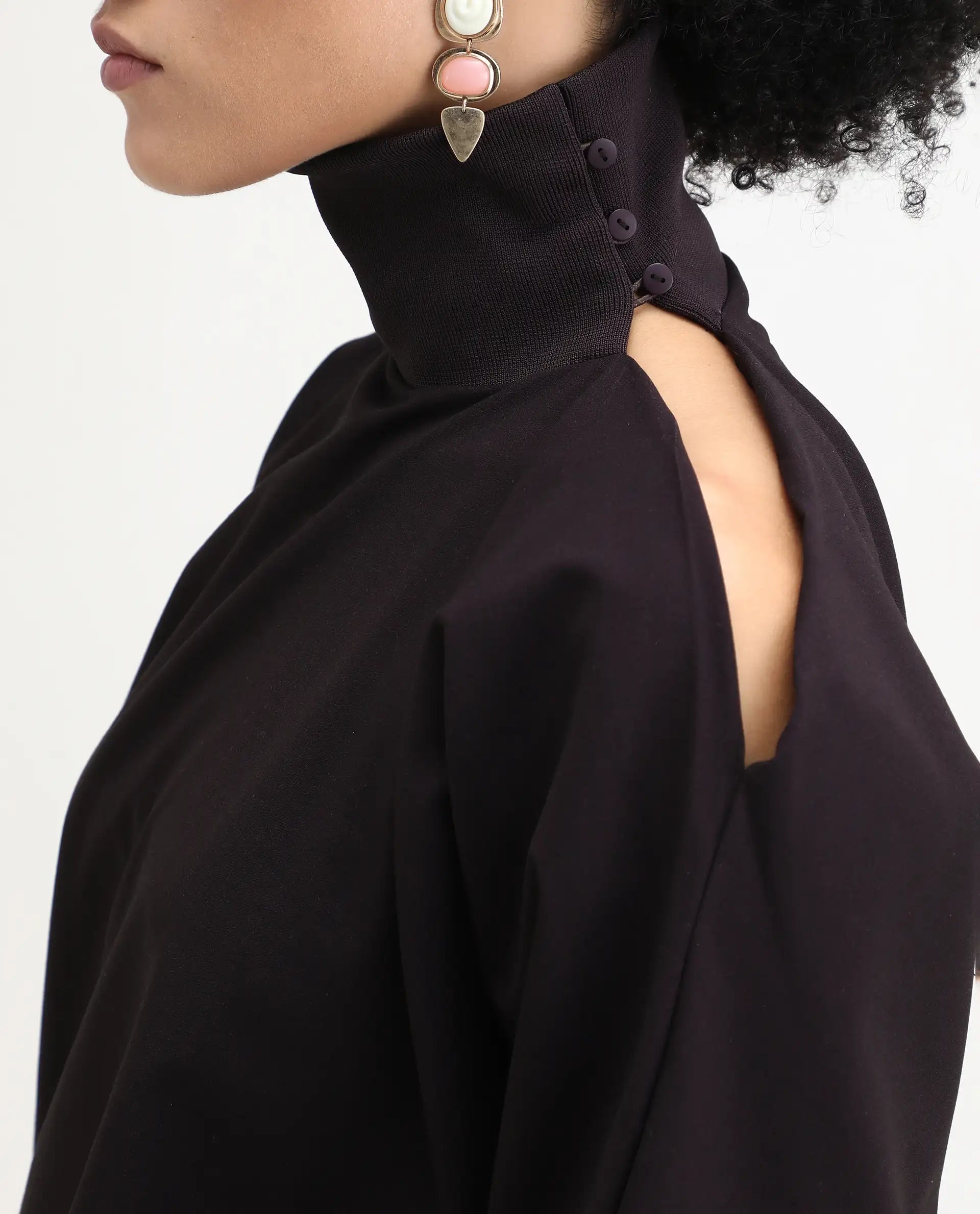 Rareism Women's Natta Rust Polyester Blend High Neck Plain Regular Fit Top