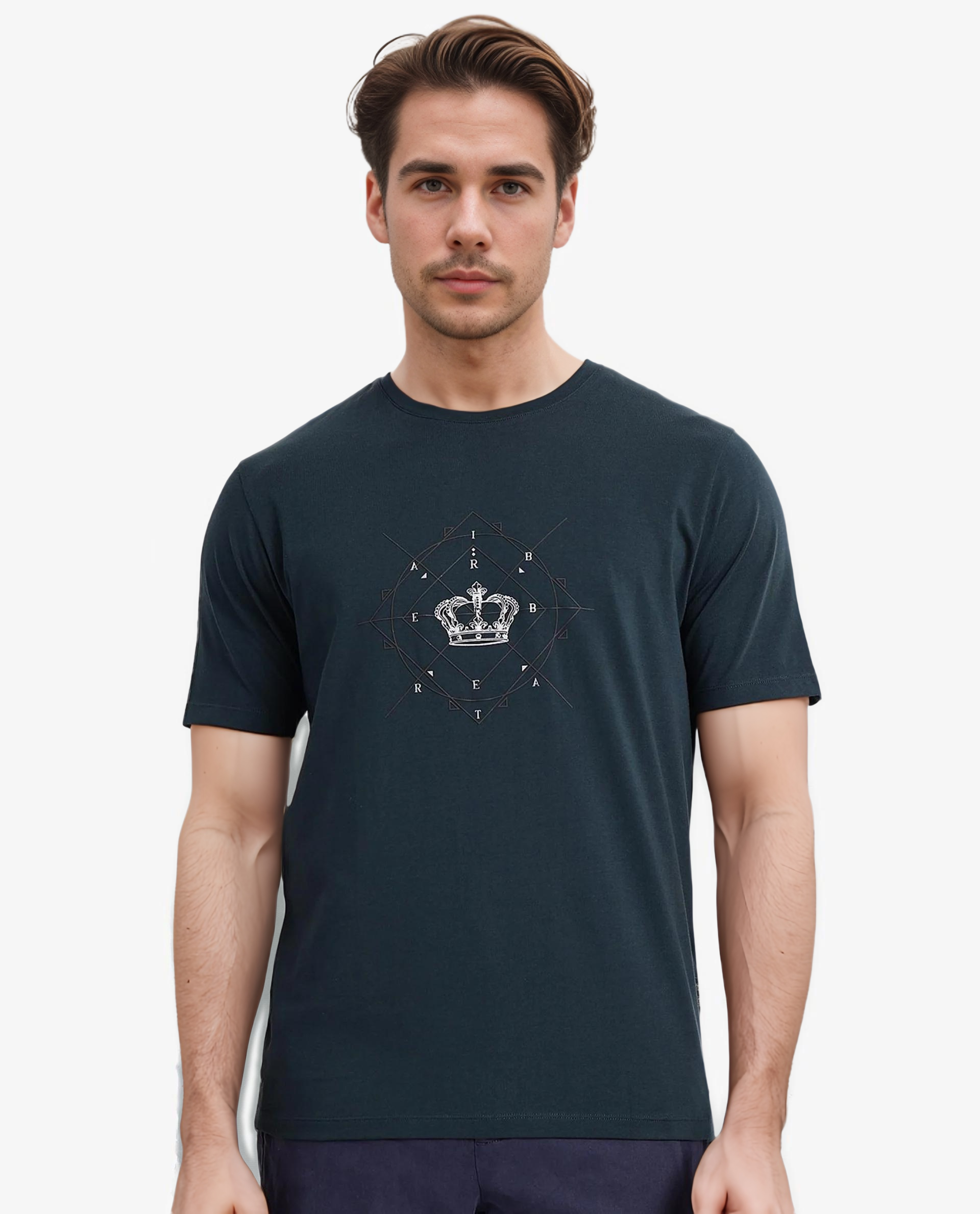 Rare Rabbit Men Naz Dark Green Cotton Lycra Fabric Short Sleeve Crew Neck Regular Fit Graphic Print T-Shirt