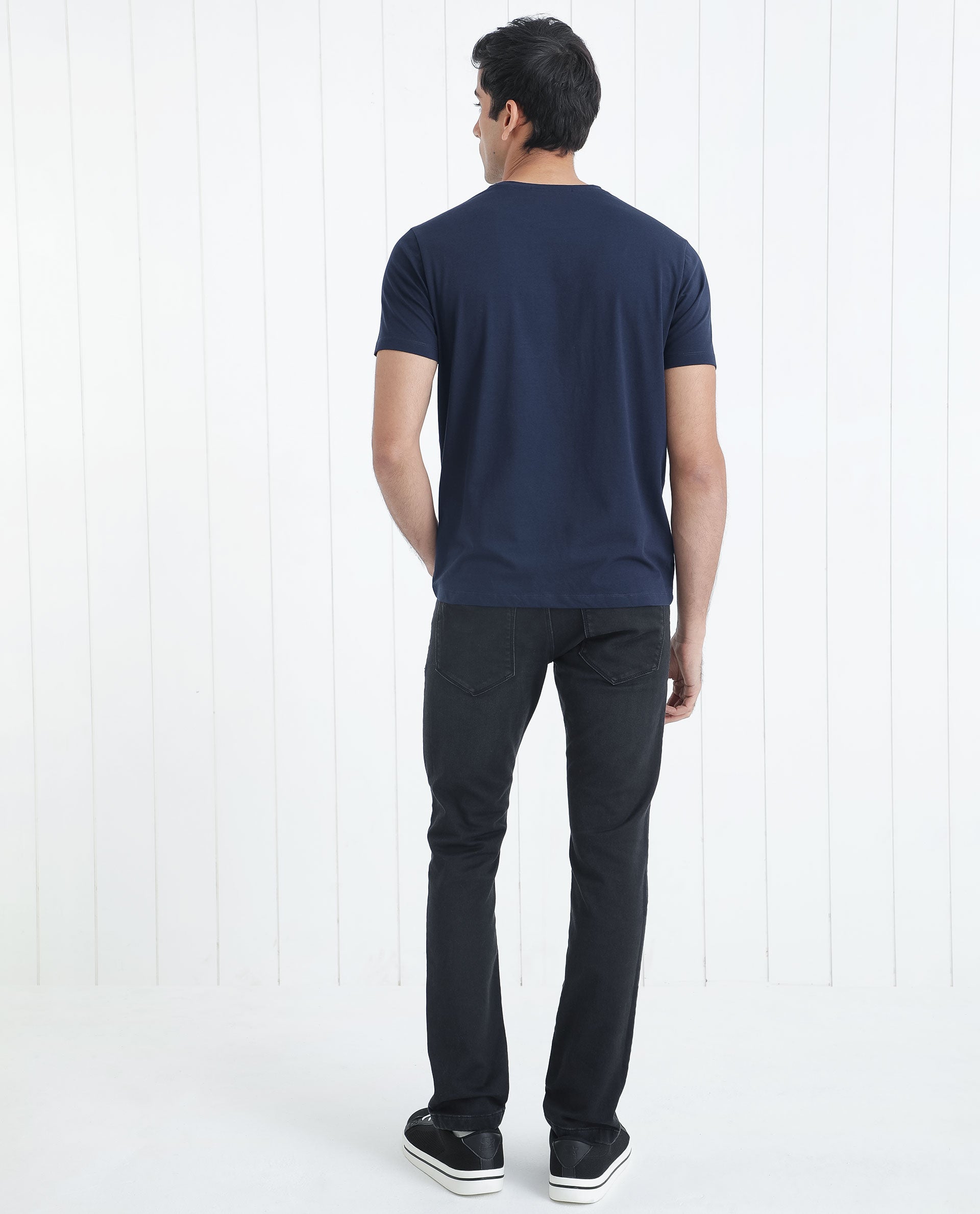 Rare Rabbit Men's Neary Navy Crew Neck Graphic Print Branding Half Sleeve Regular Fit T-Shirt