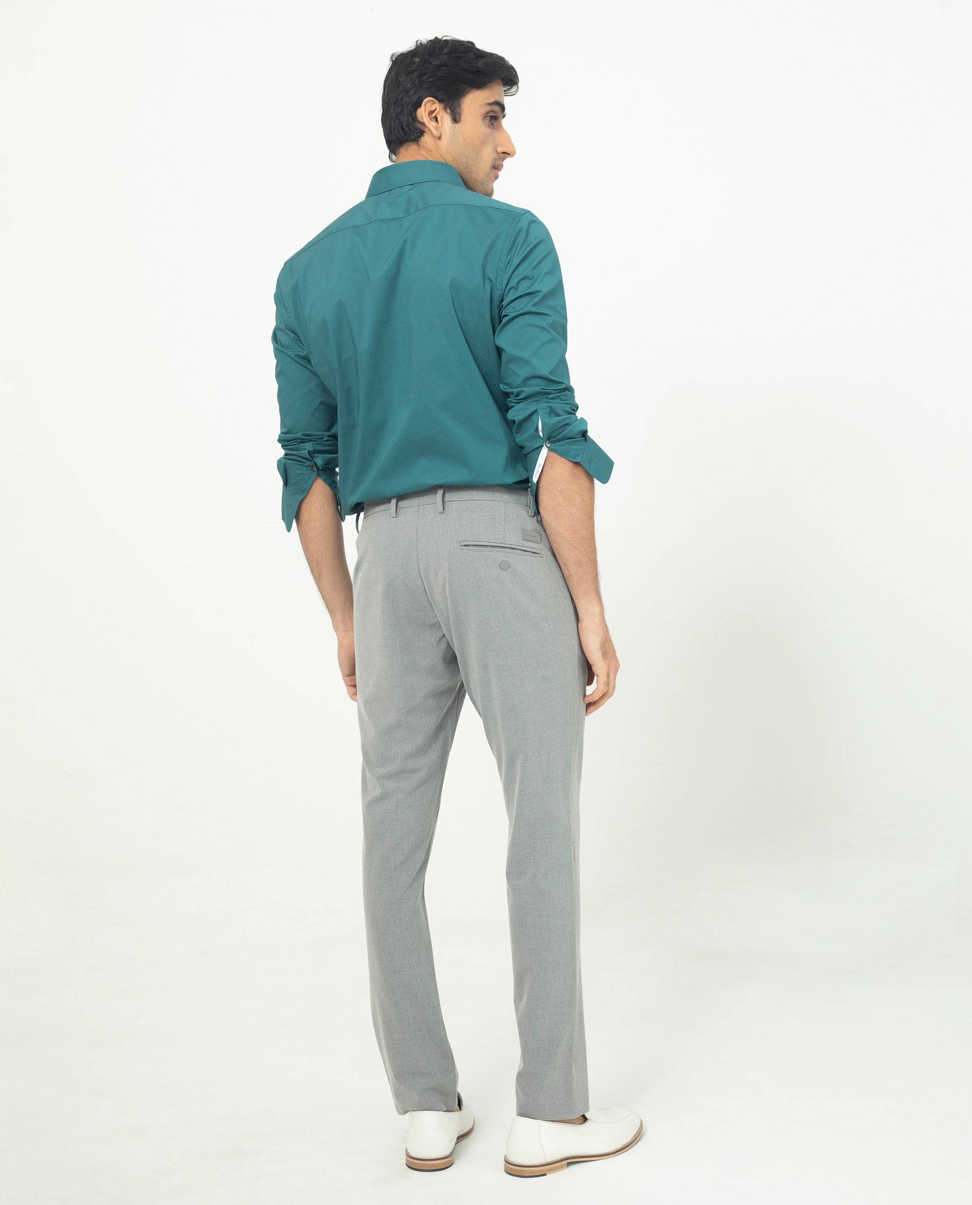 Rare Rabbit Men's Neutons Dark Green Cotton Lycra Fabric Full Sleeves Solid Shirt