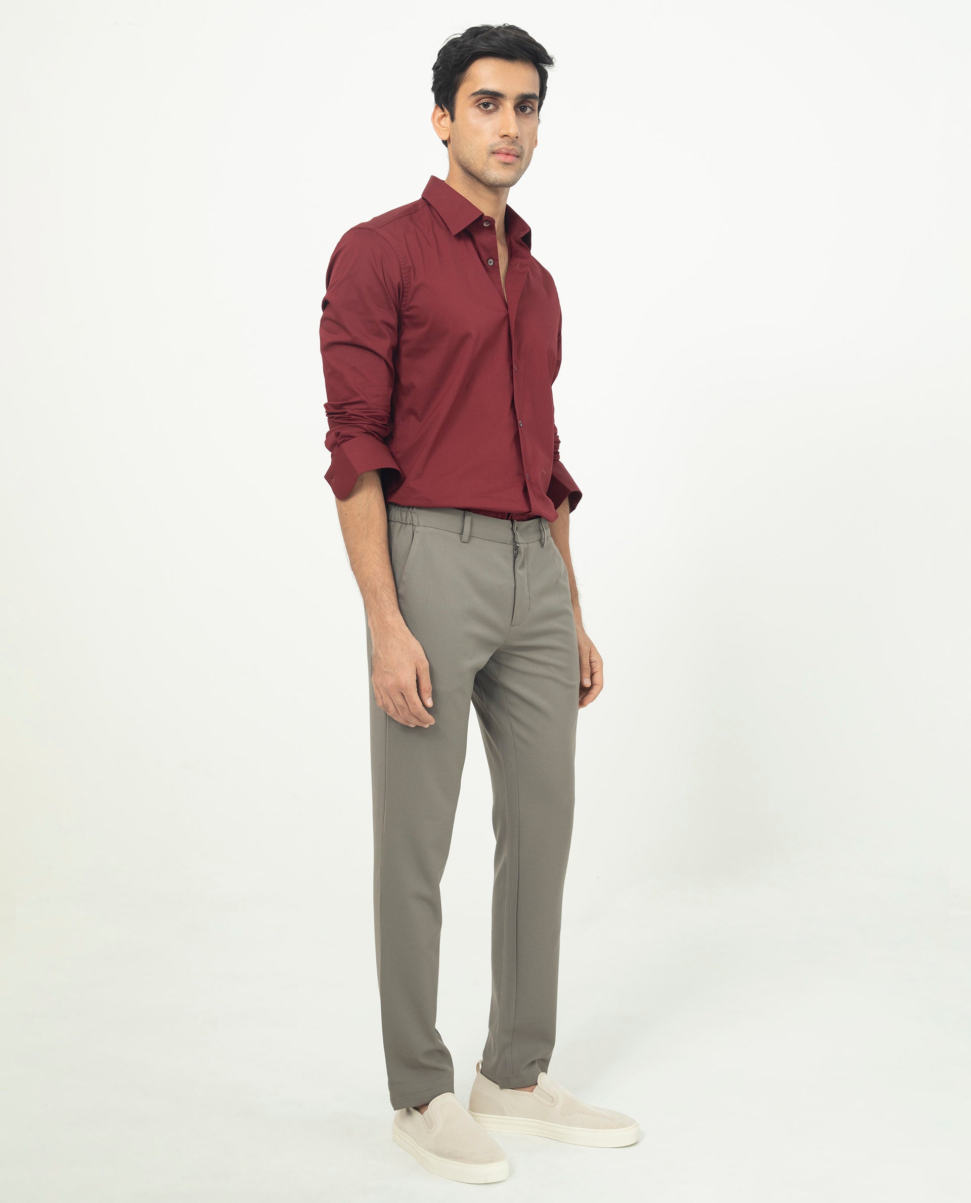 Rare Rabbit Men's Neutons Maroon Cotton Lycra Fabric Full Sleeves Solid Shirt