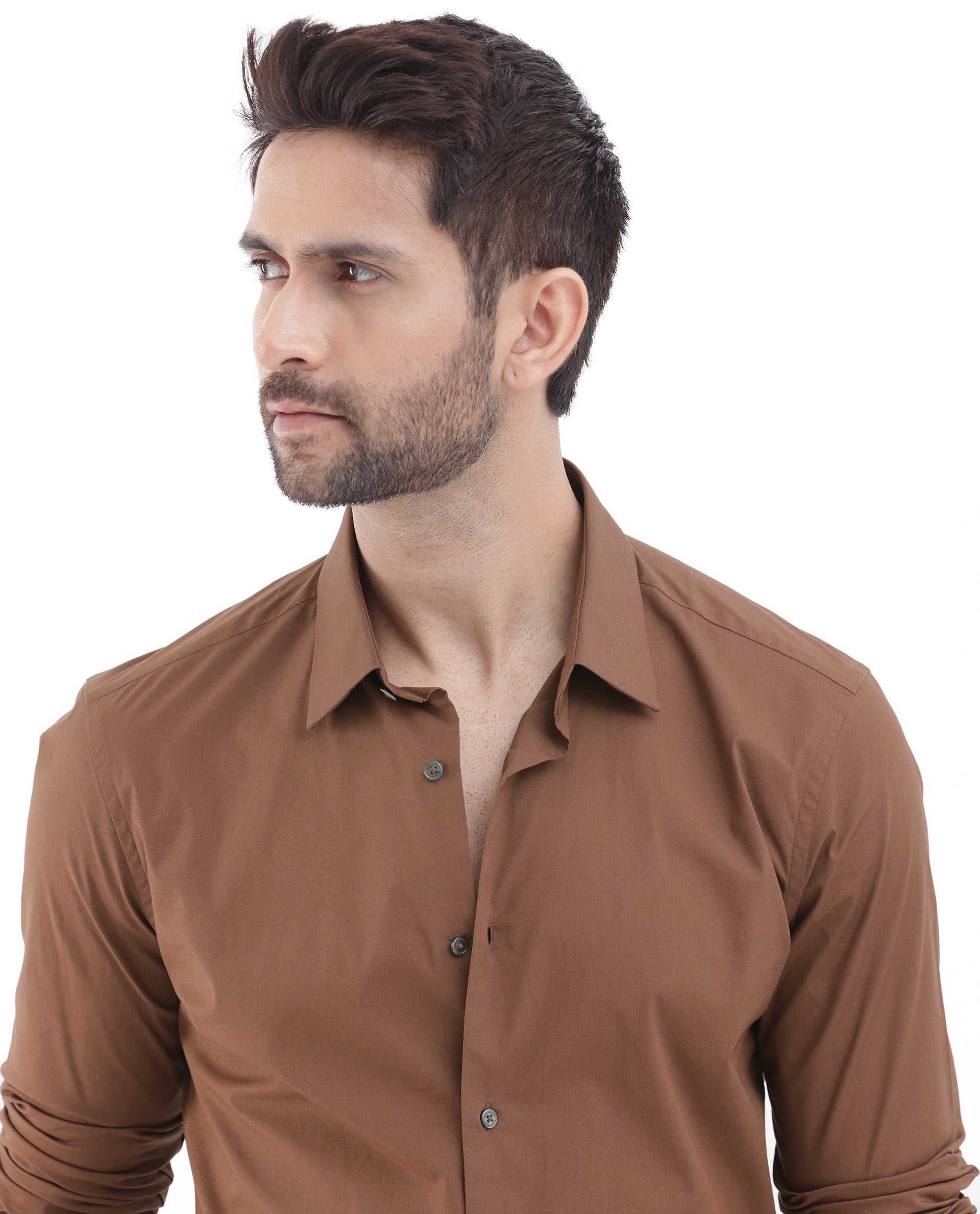 Rare Rabbit Men's Neutron-8 Brown Cotton Polyester Fabric Full Sleeves Solid Shirt