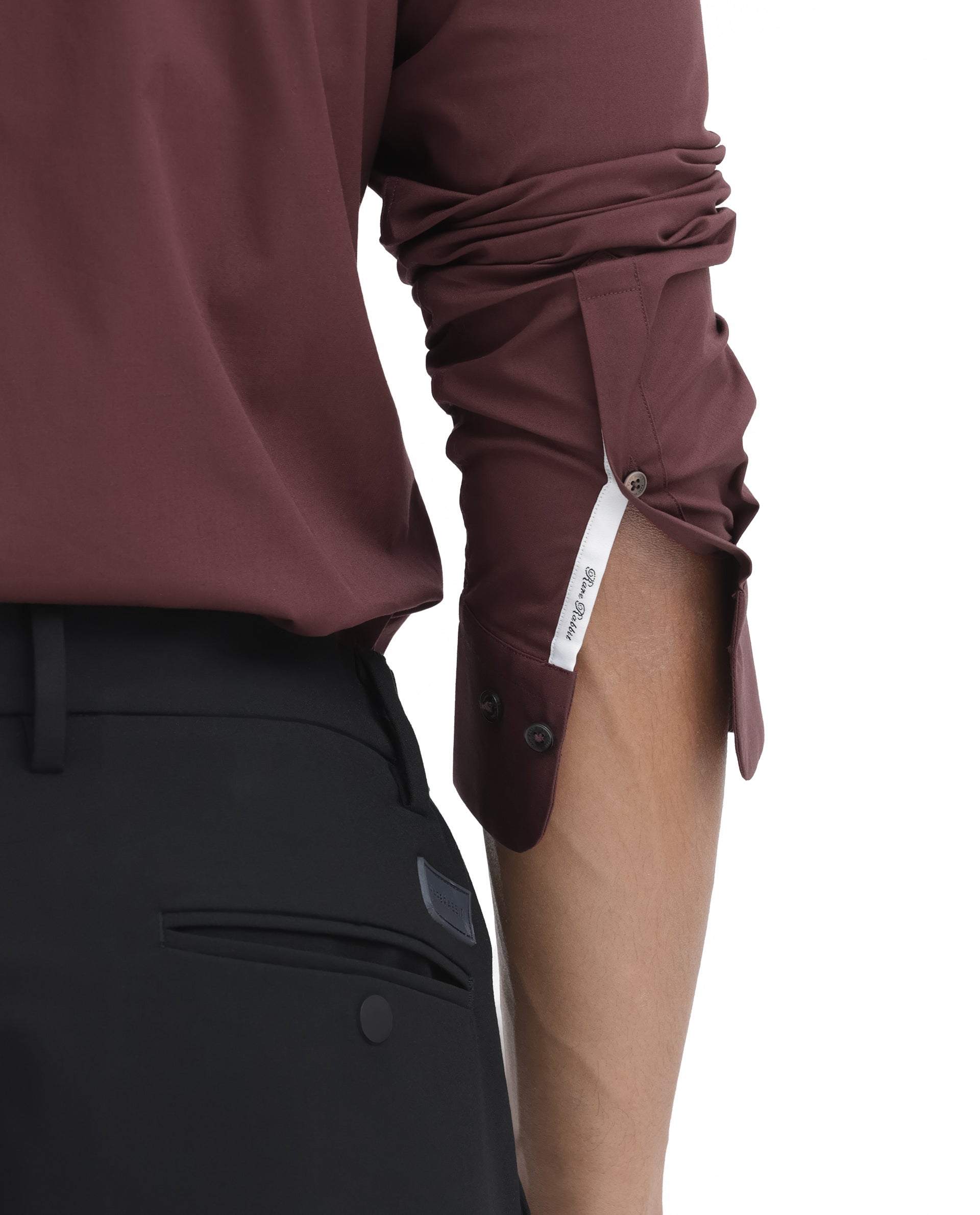 Rare Rabbit Men's Neutron-8 Dark Maroon Cotton Polyester Fabric Full Sleeves Solid Shirt