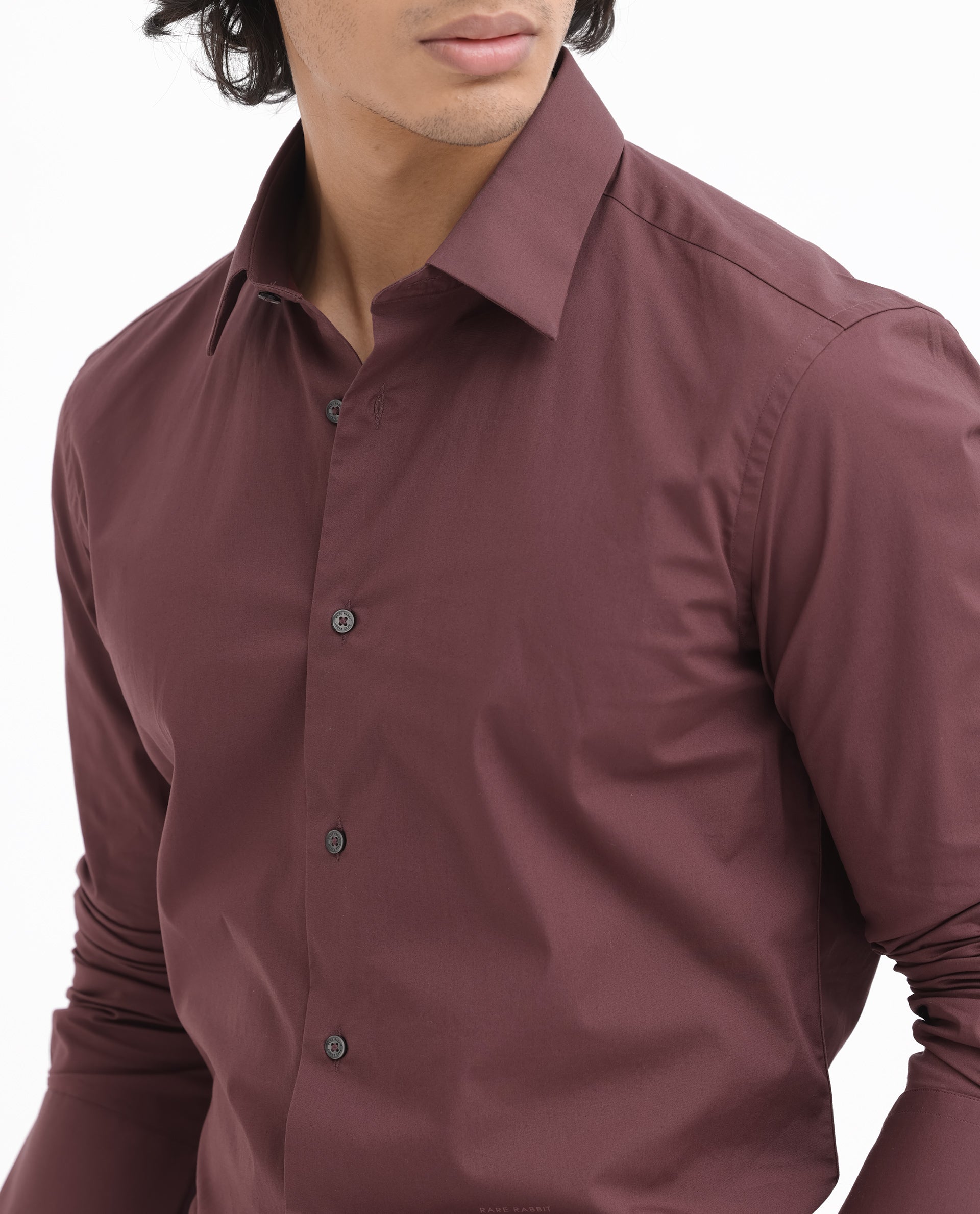 Rare Rabbit Men's Neutron-8 Dark Maroon Cotton Polyester Fabric Full Sleeves Solid Shirt