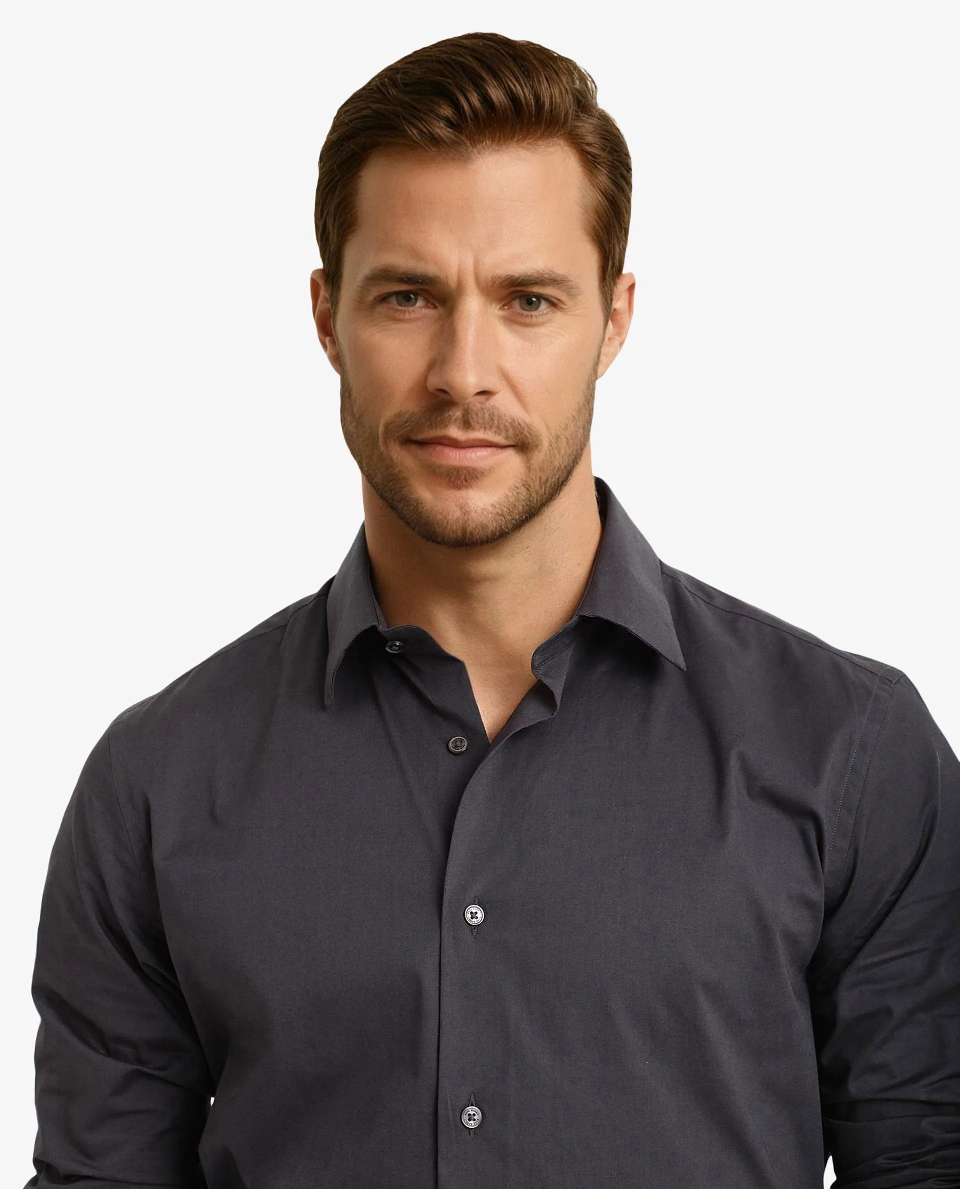 Rare Rabbit Men Neutron-9 Dark Grey Cotton Spandex Blend Fabric Full Sleeves Regular Fit Solid Shirt