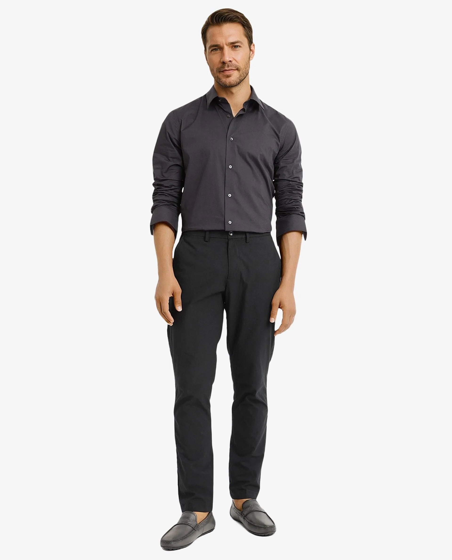 Rare Rabbit Men Neutron-9 Dark Grey Cotton Spandex Blend Fabric Full Sleeves Regular Fit Solid Shirt