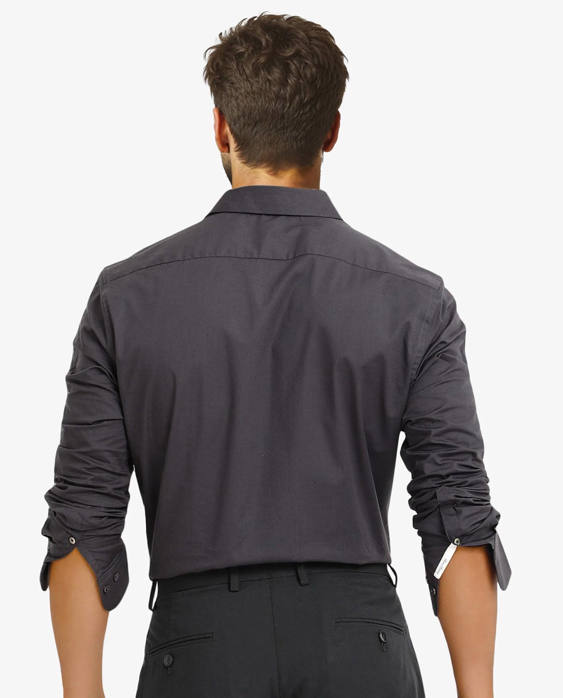 Rare Rabbit Men Neutron-9 Dark Grey Cotton Spandex Blend Fabric Full Sleeves Regular Fit Solid Shirt