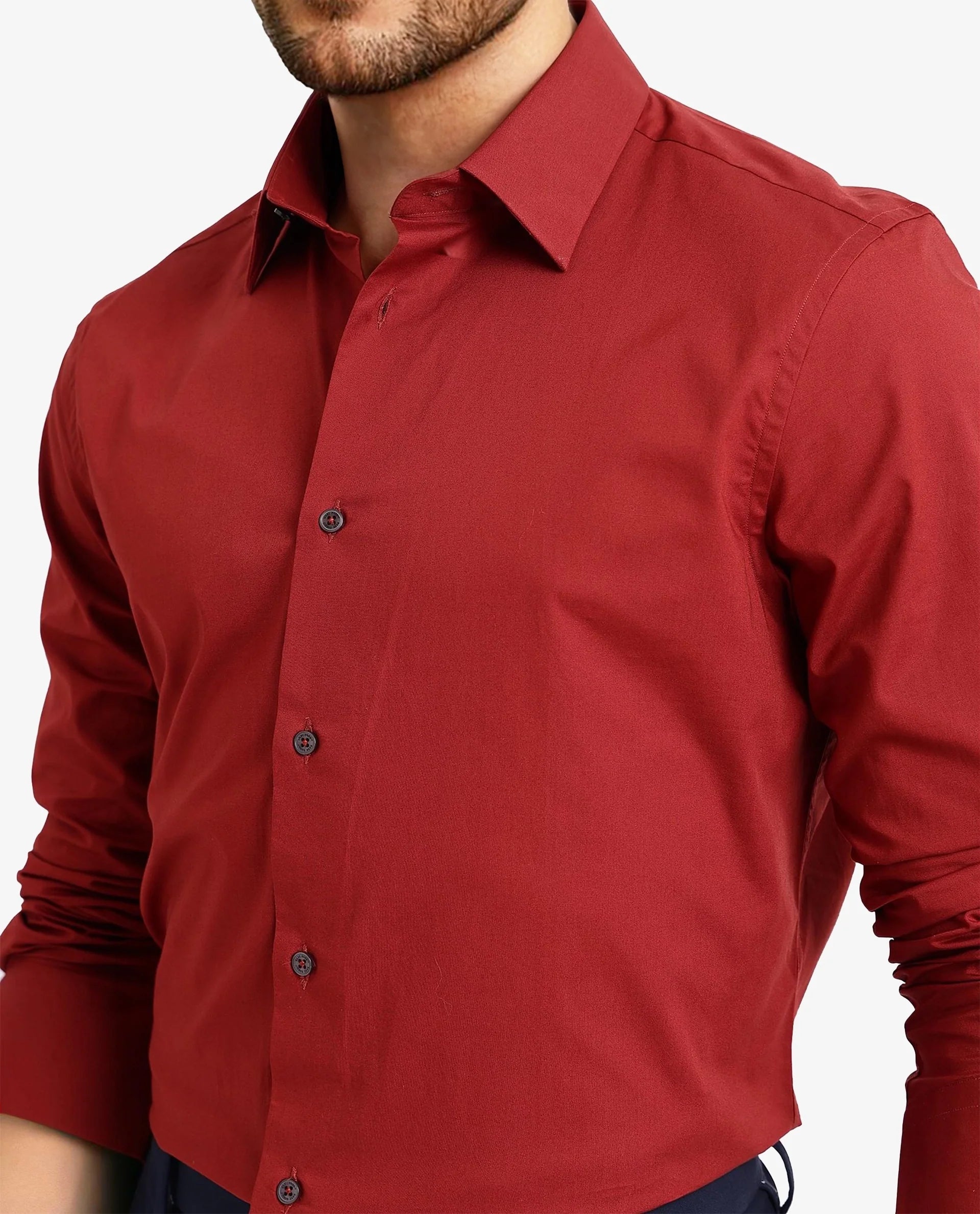 Rare Rabbit Men Neutron-9 Rust Cotton Fabric Full Sleeves Regular Fit Solid Shirt