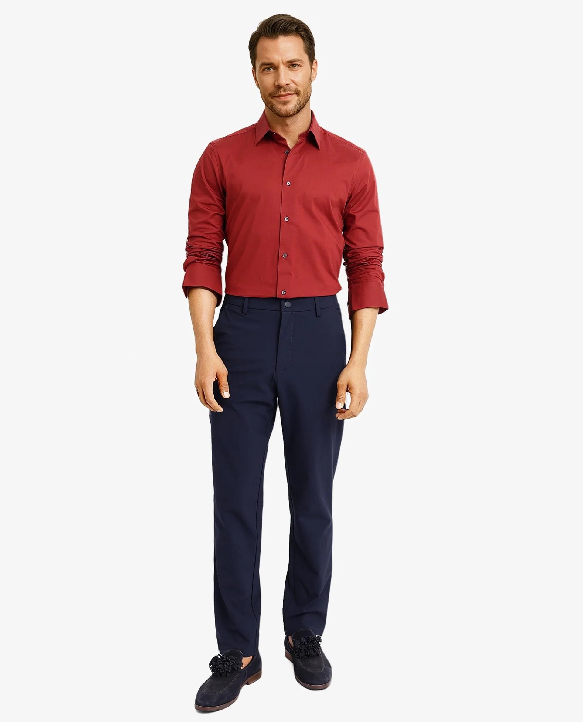 Rare Rabbit Men Neutron-9 Rust Cotton Fabric Full Sleeves Regular Fit Solid Shirt