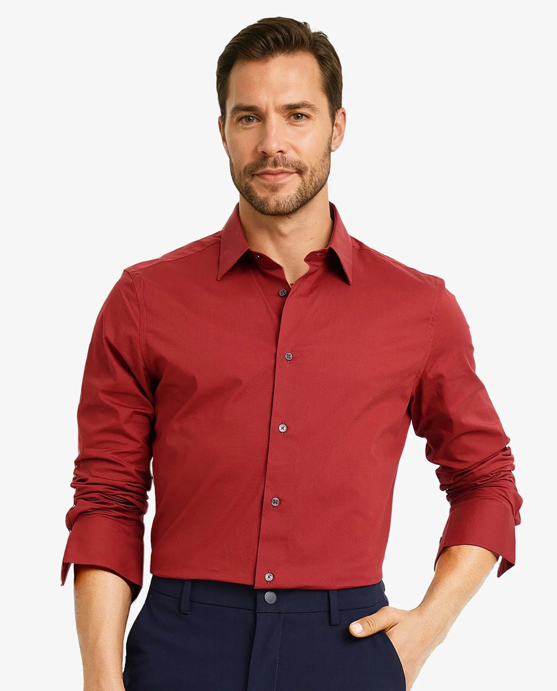 Rare Rabbit Men Neutron-9 Rust Cotton Fabric Full Sleeves Regular Fit Solid Shirt