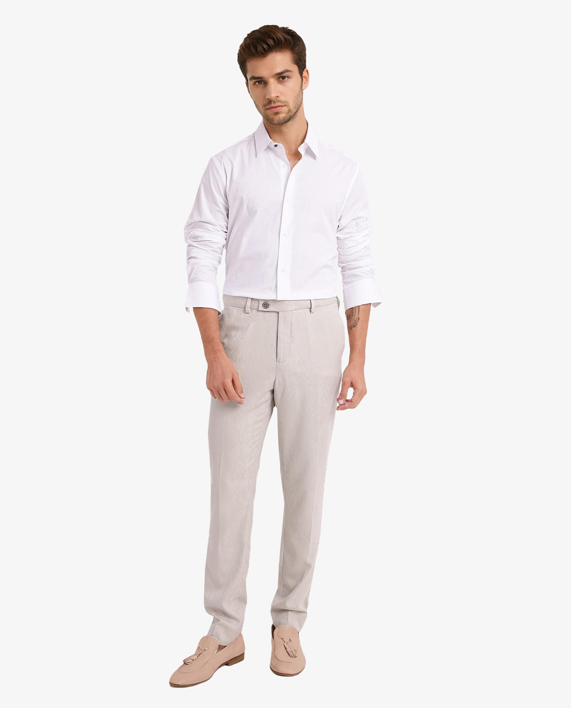 Rare Rabbit Men Neutron-9 White Cotton Fabric Full Sleeves Regular Fit Solid Shirt