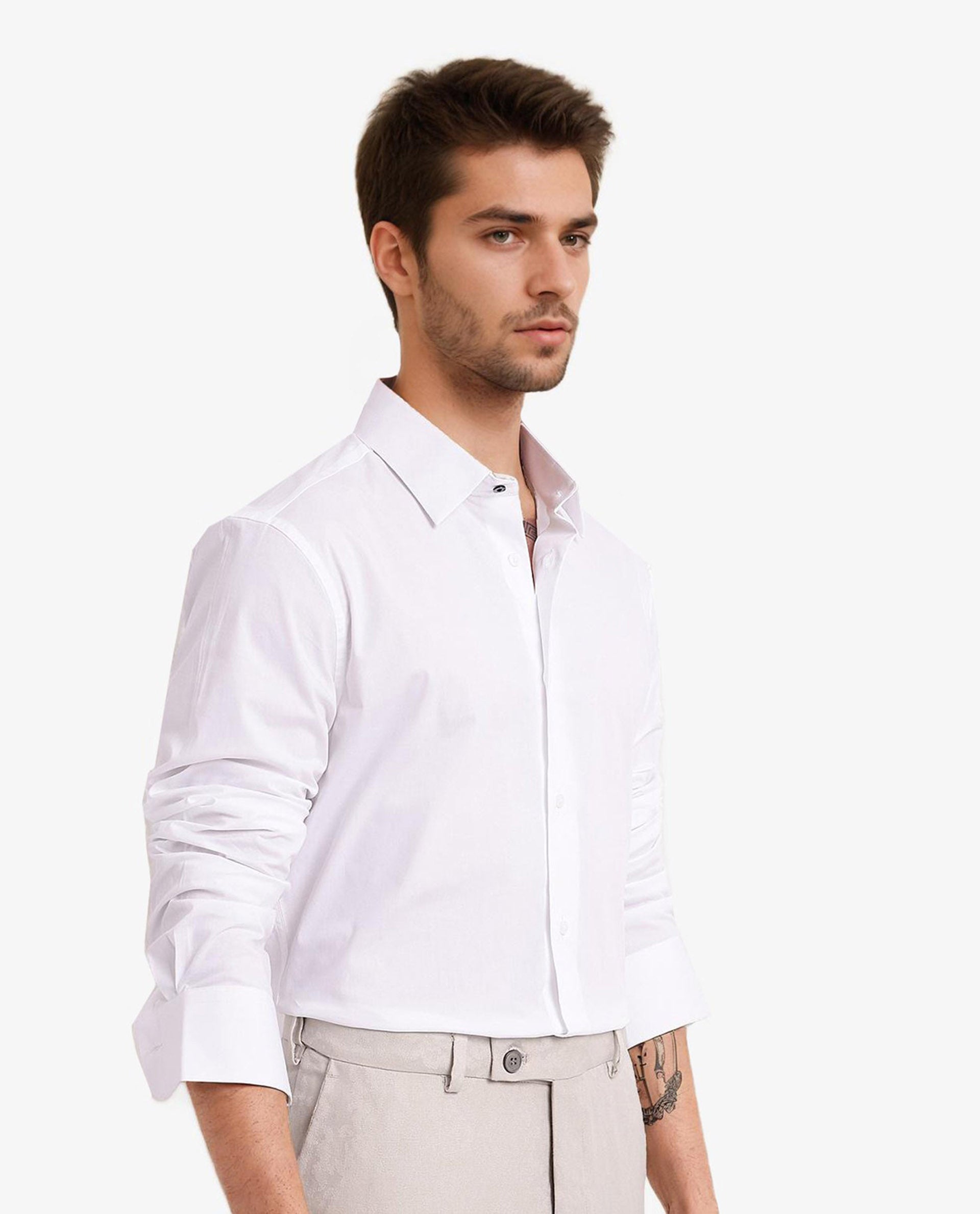 Rare Rabbit Men Neutron-9 White Cotton Fabric Full Sleeves Regular Fit Solid Shirt