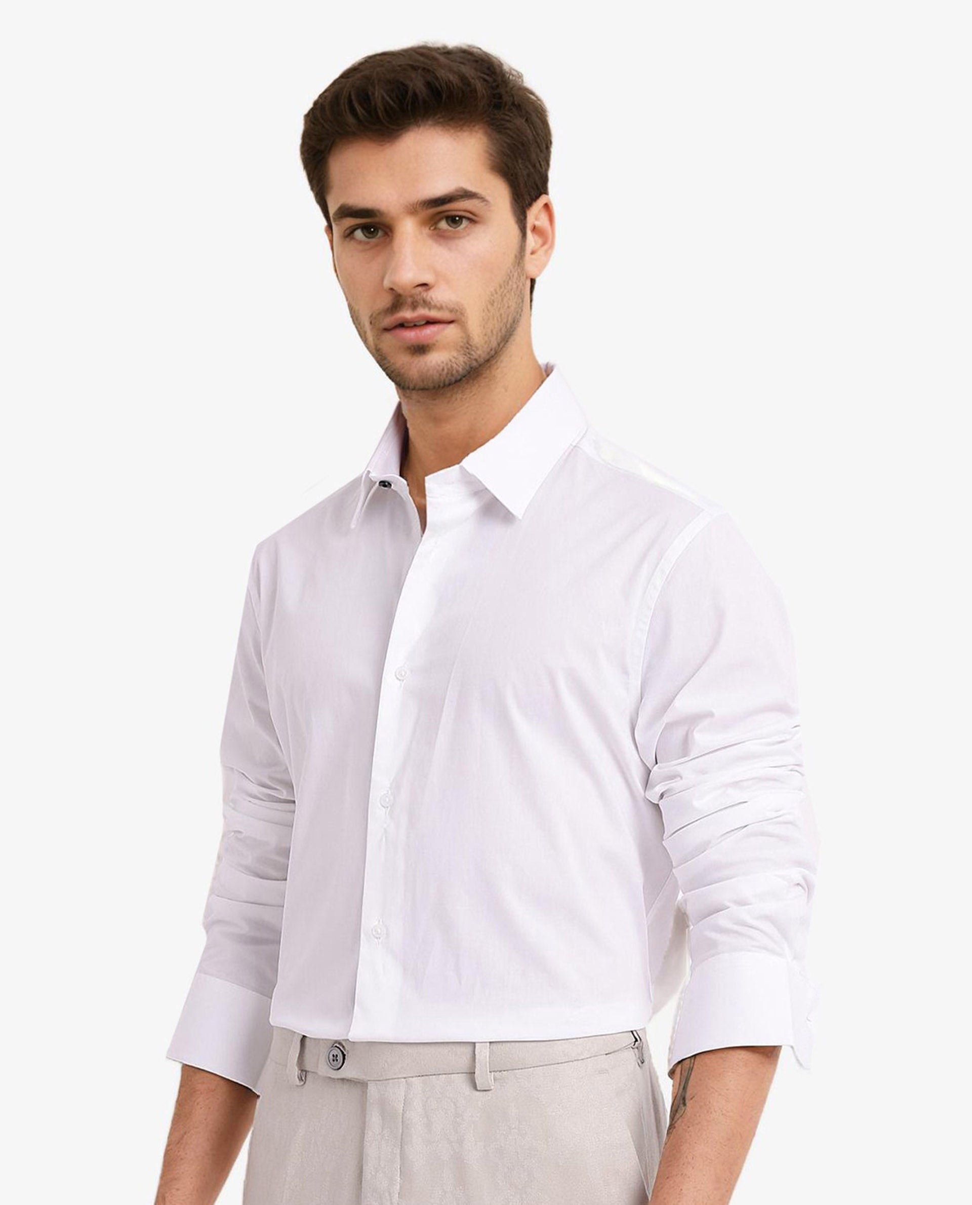 Rare Rabbit Men Neutron-9 White Cotton Fabric Full Sleeves Regular Fit Solid Shirt